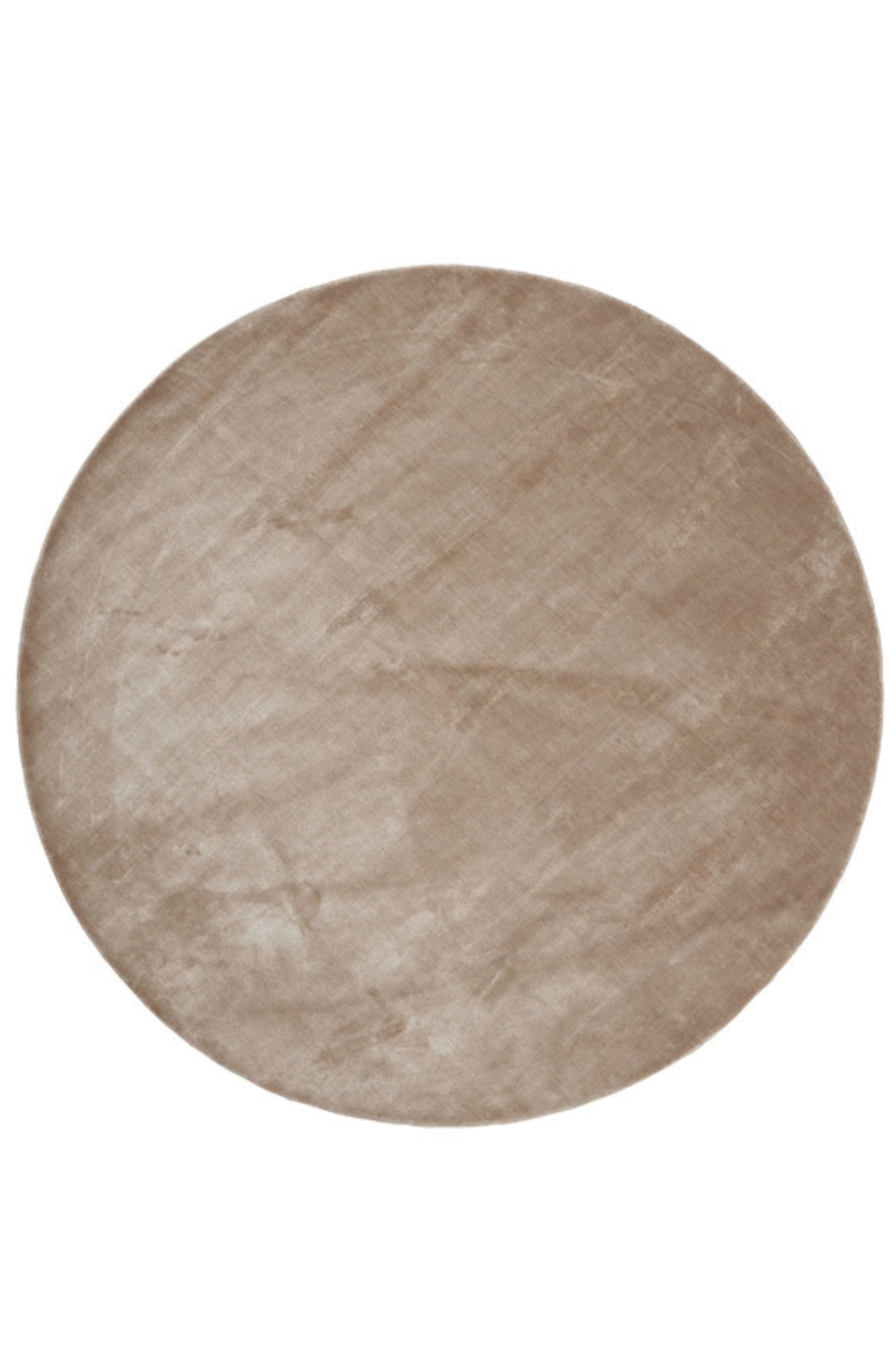Plain round beige viscose rug