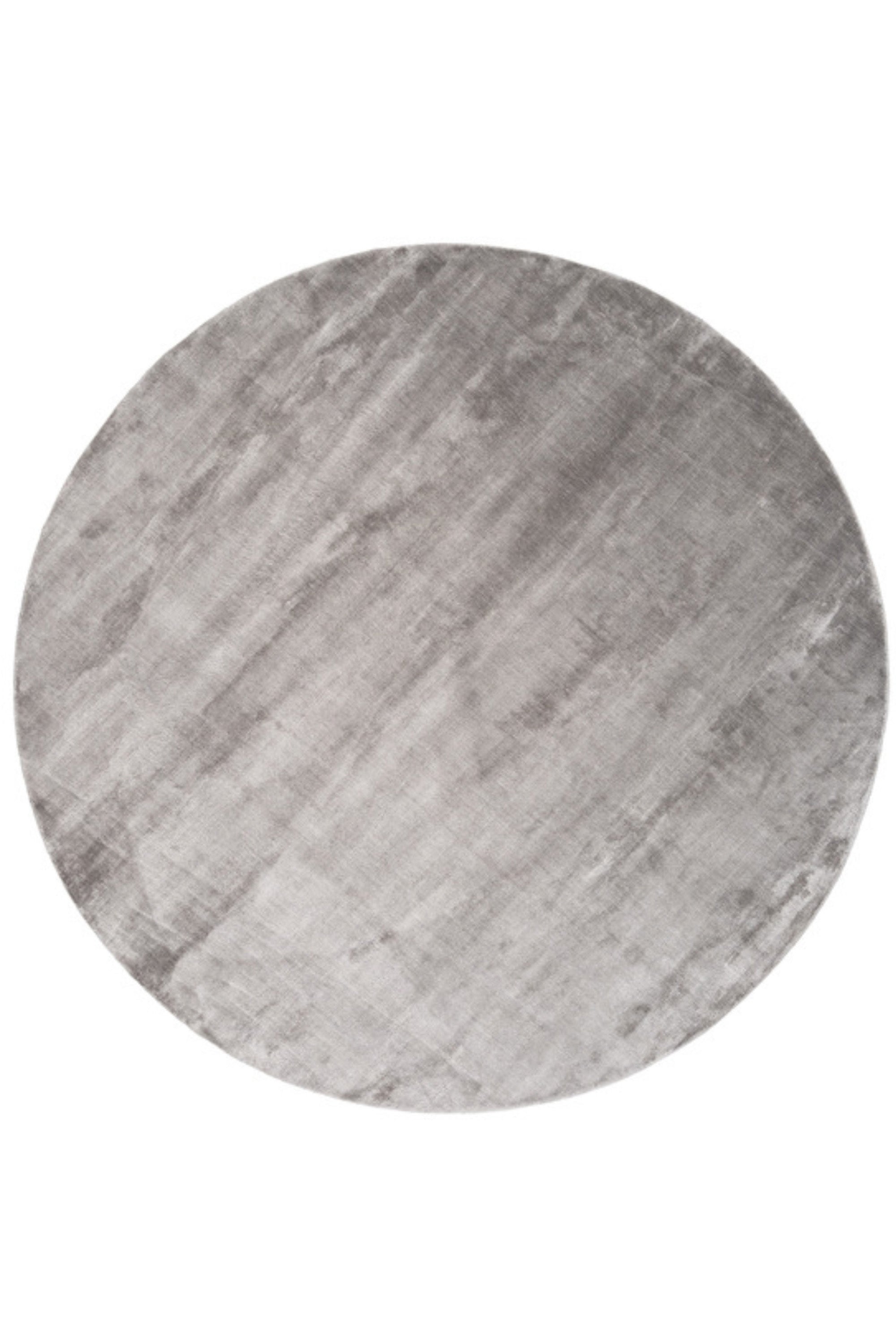 Plain round silver viscose rug