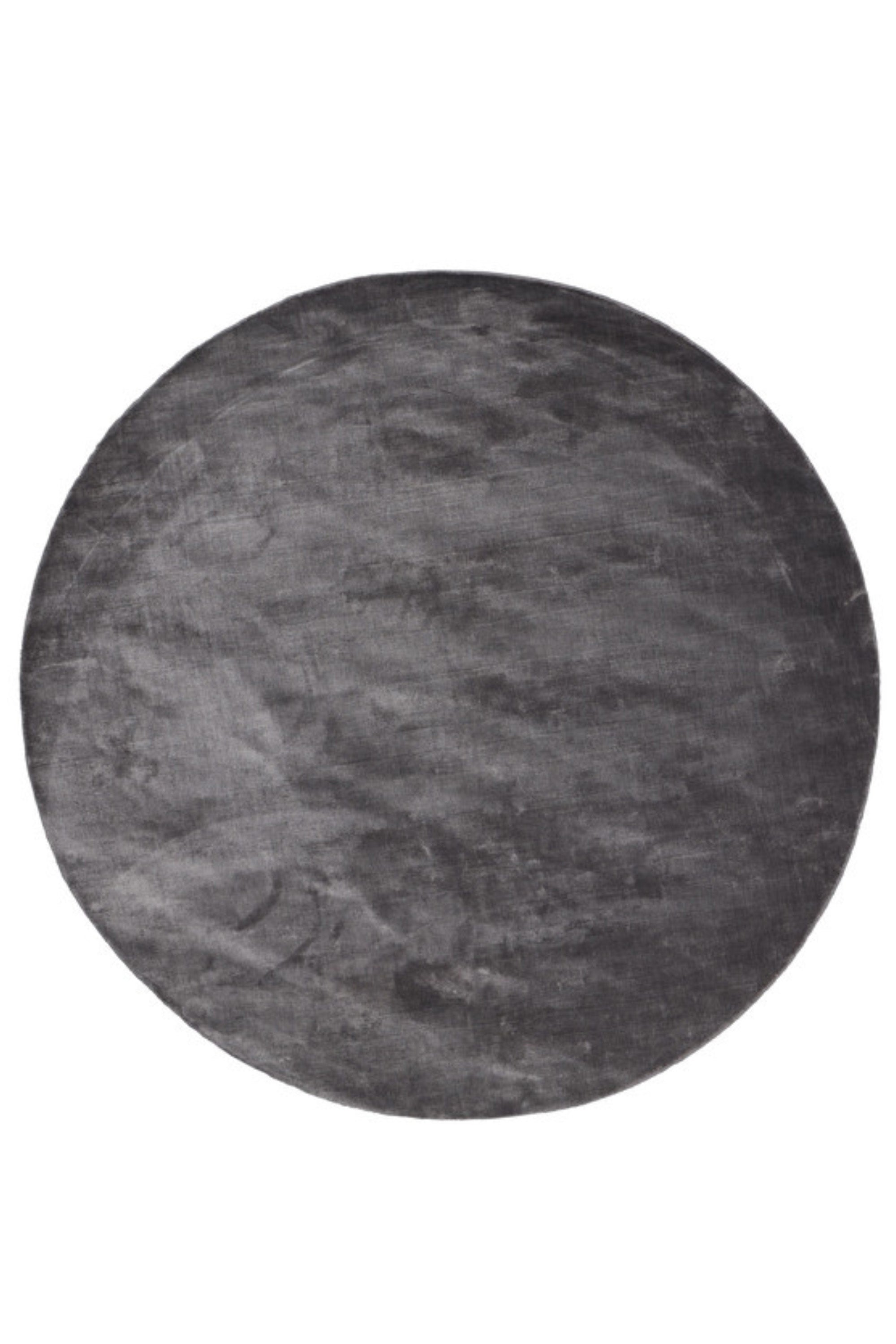 Plain round grey viscose rug