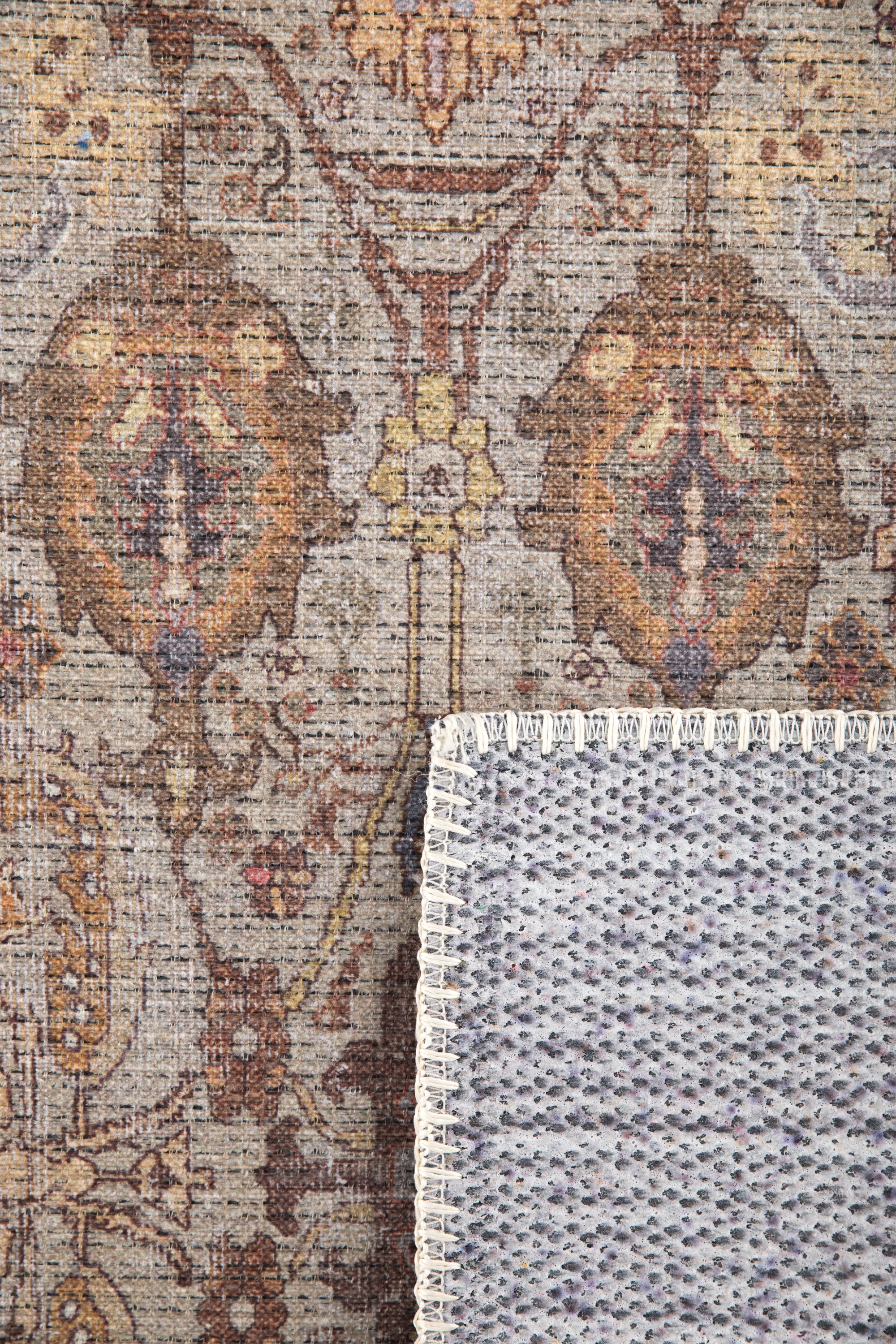 Vintage style Persian rug with bordered floral pattern