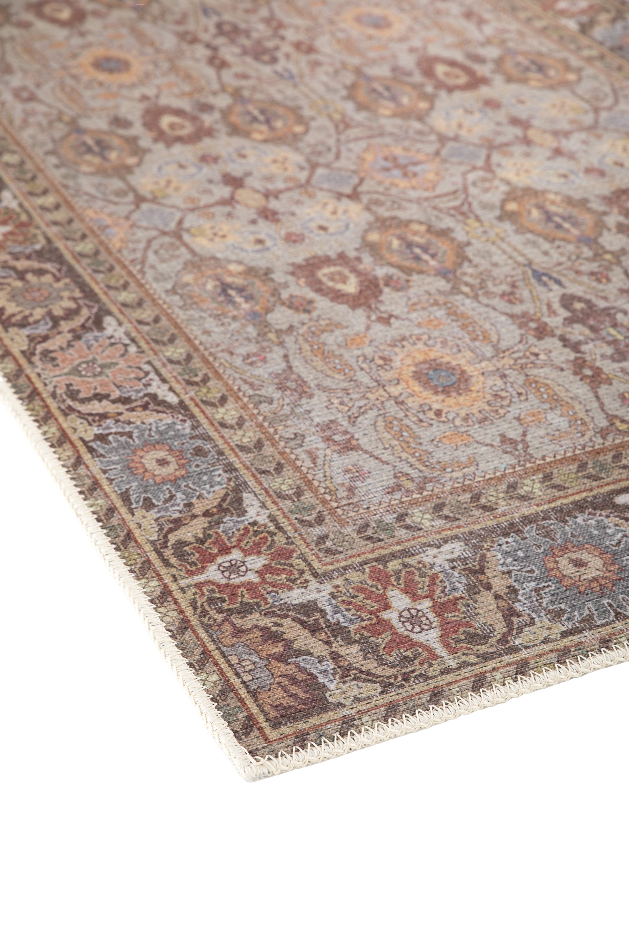 Vintage style Persian rug with bordered floral pattern