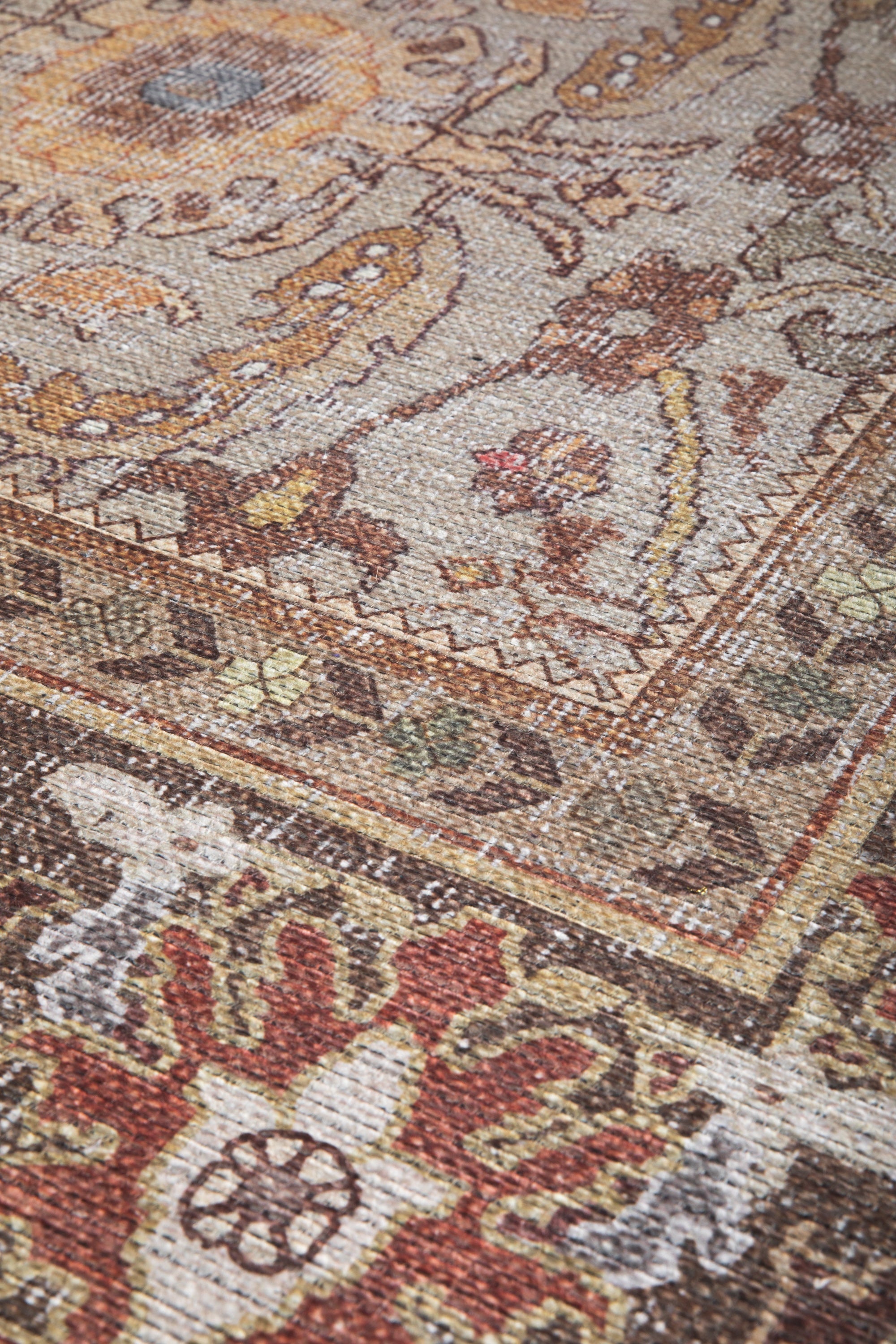 Vintage style Persian rug with bordered floral pattern