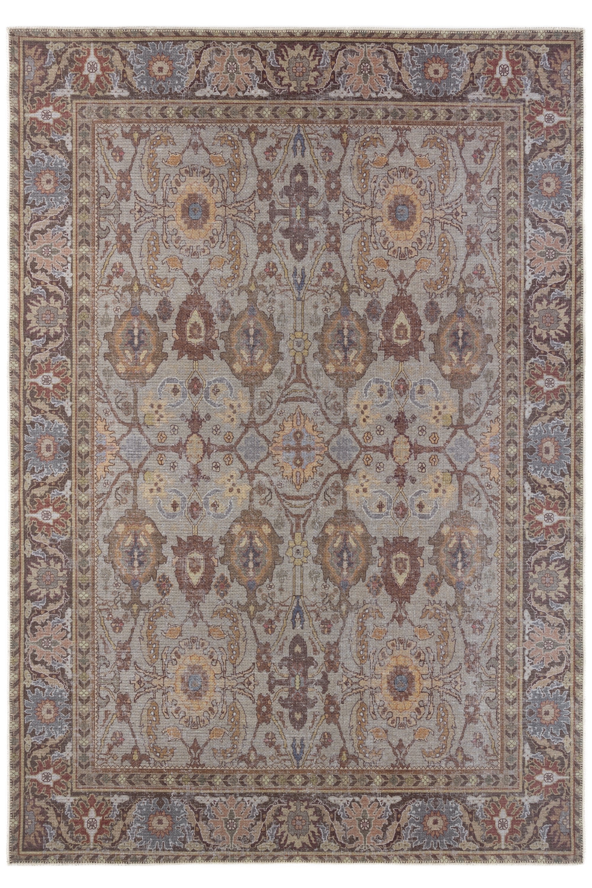 Vintage style Persian rug with bordered floral pattern