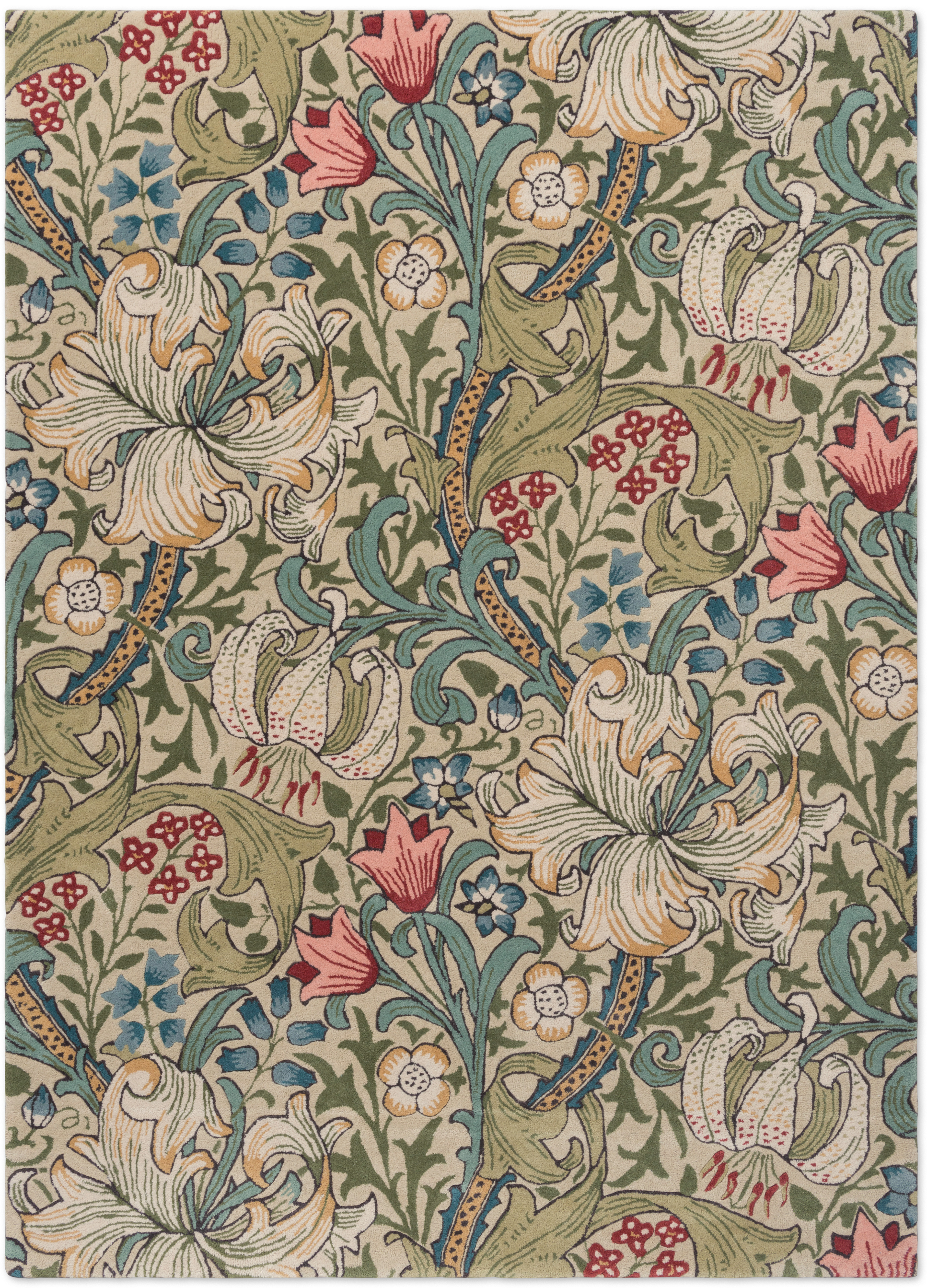 Morris & Co Golden Lily Green Red Rug 130107