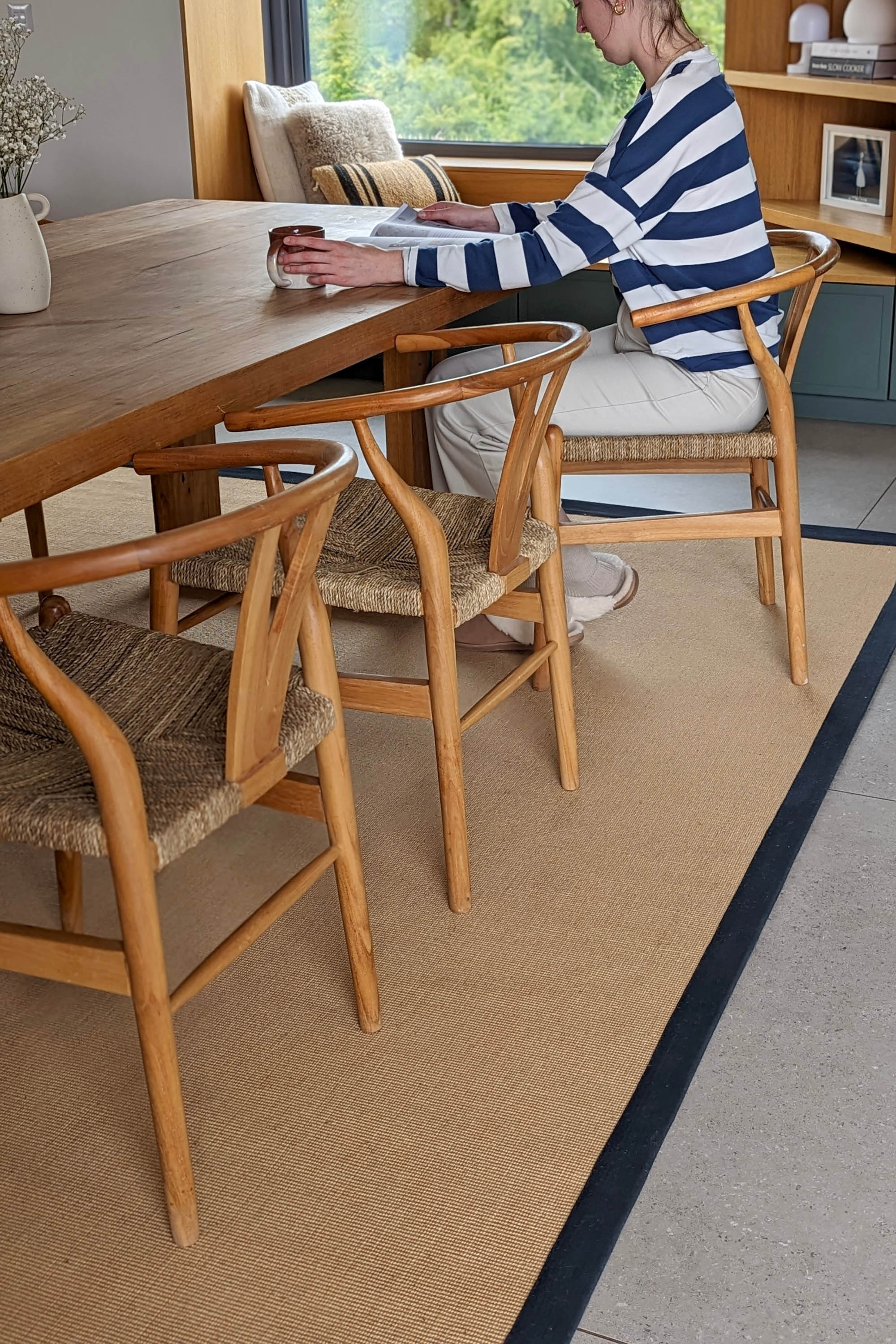 Sisal rug with navy linen border