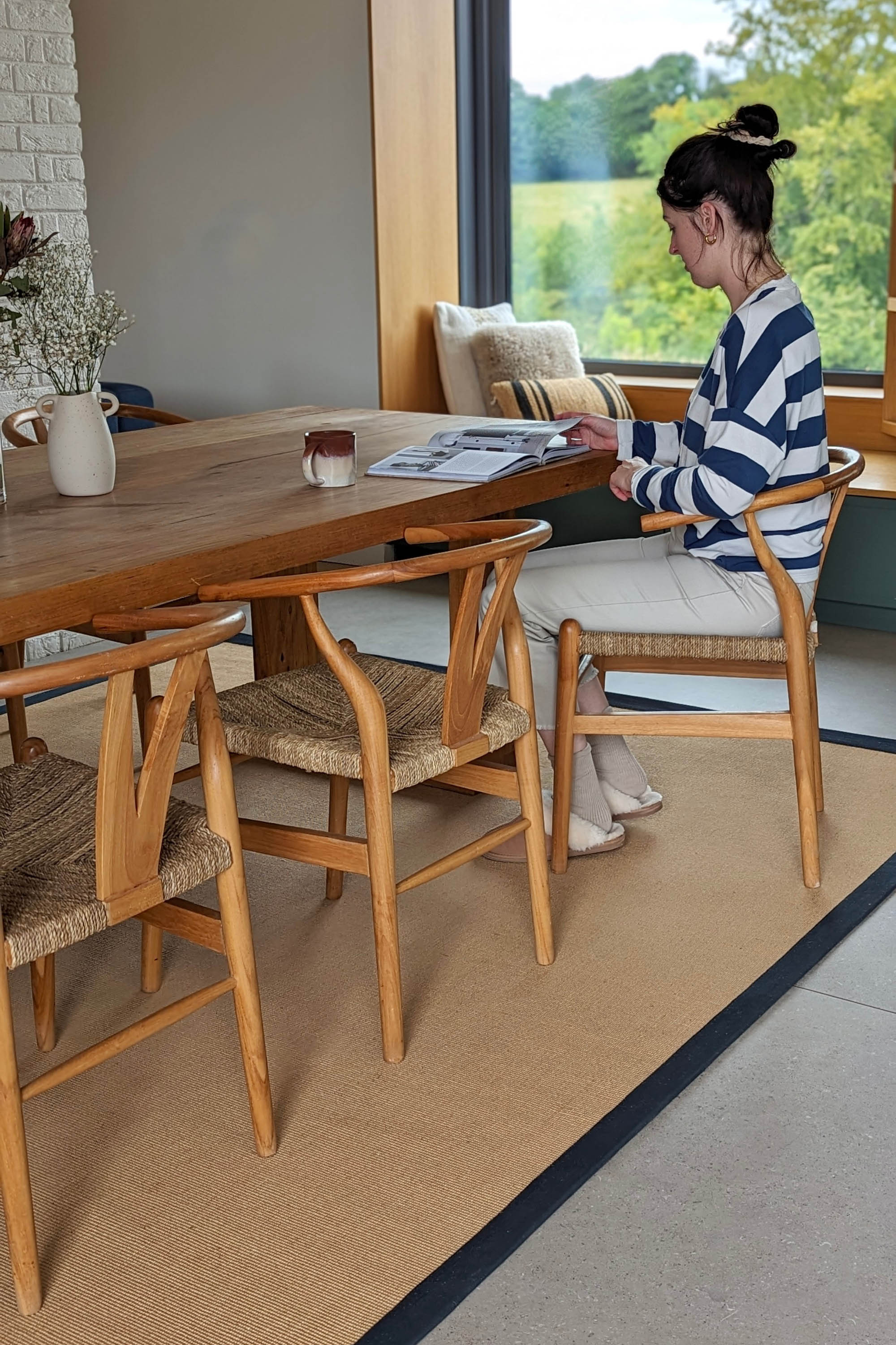 Sisal rug with navy linen border