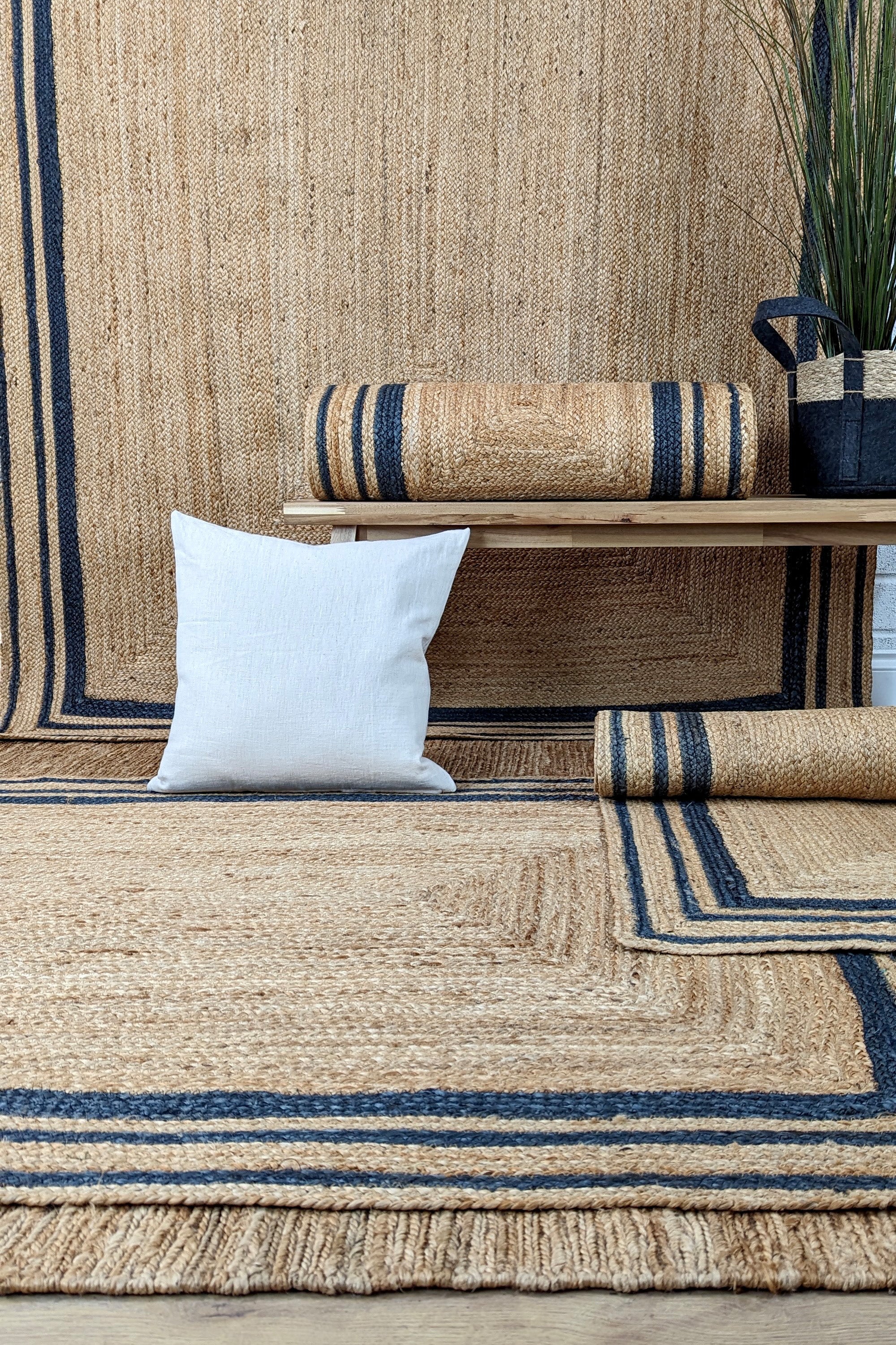 jute rug with black border