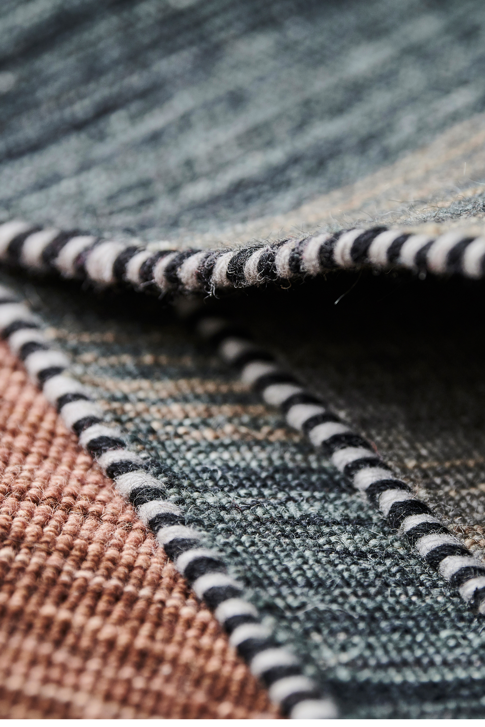 brown, red, blue and orange ombre flatweave kelim rug