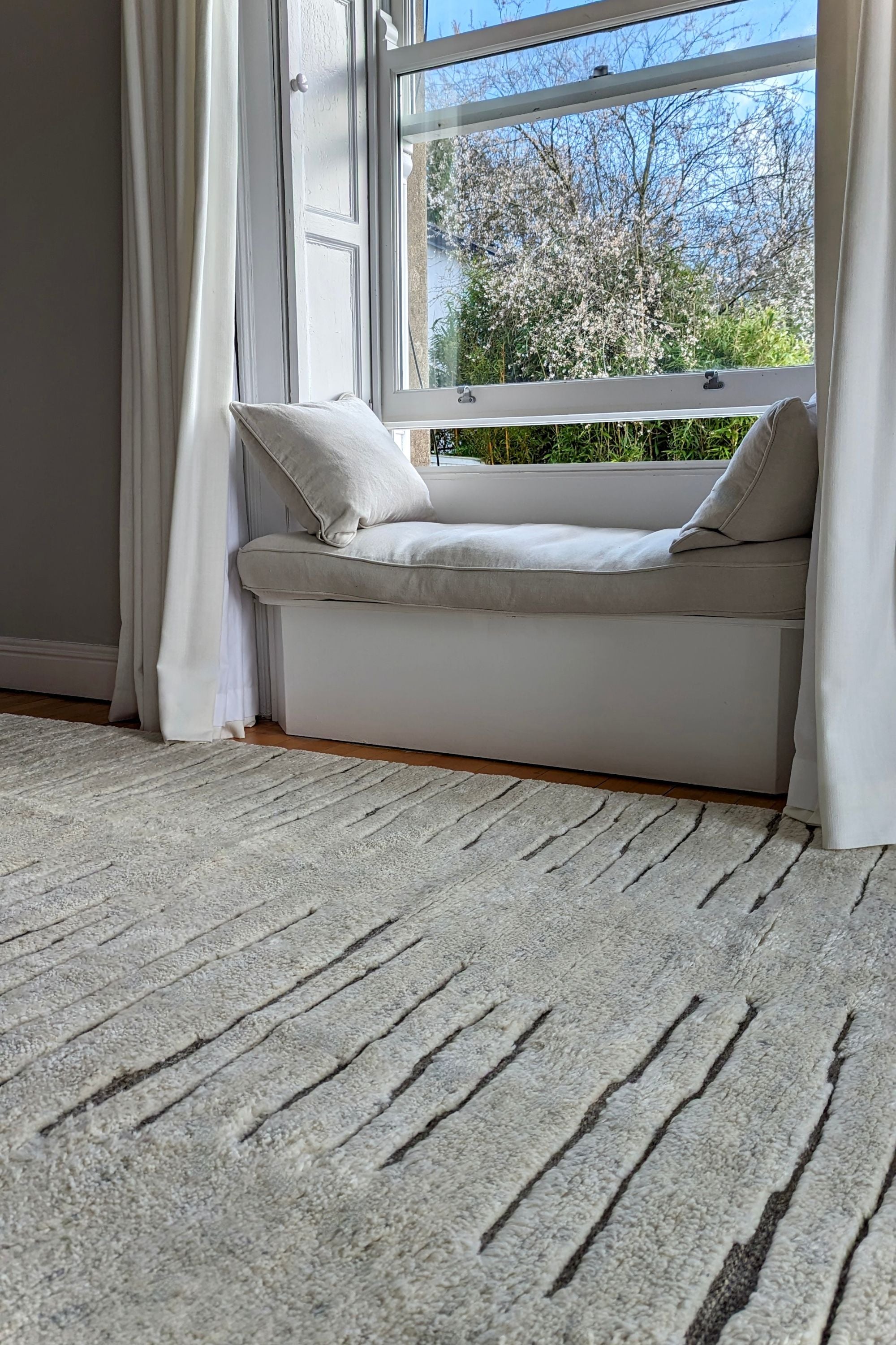 Minimal cream luxury Moroccan style rug