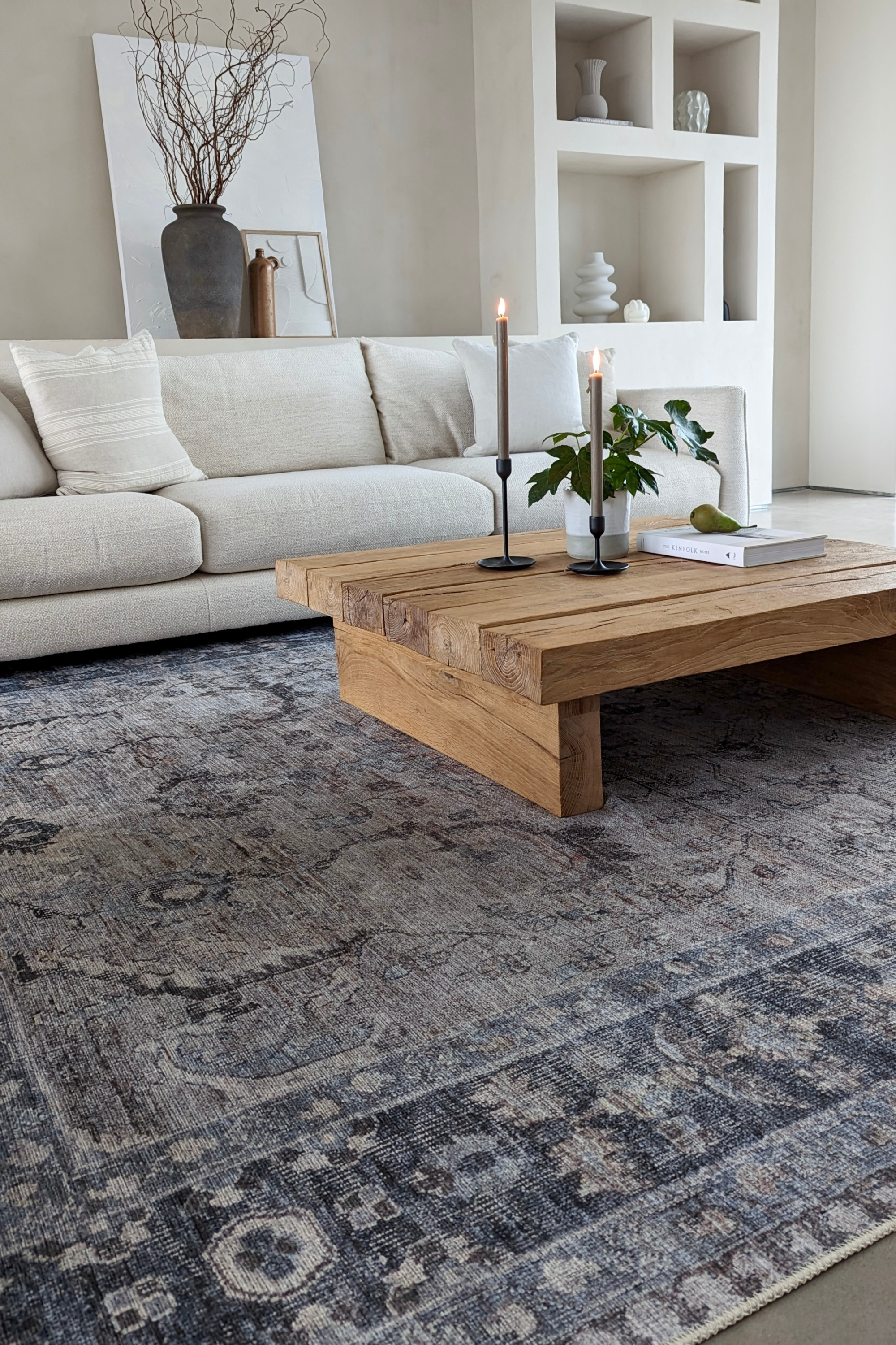 Vintage style Persian rug with bordered pattern