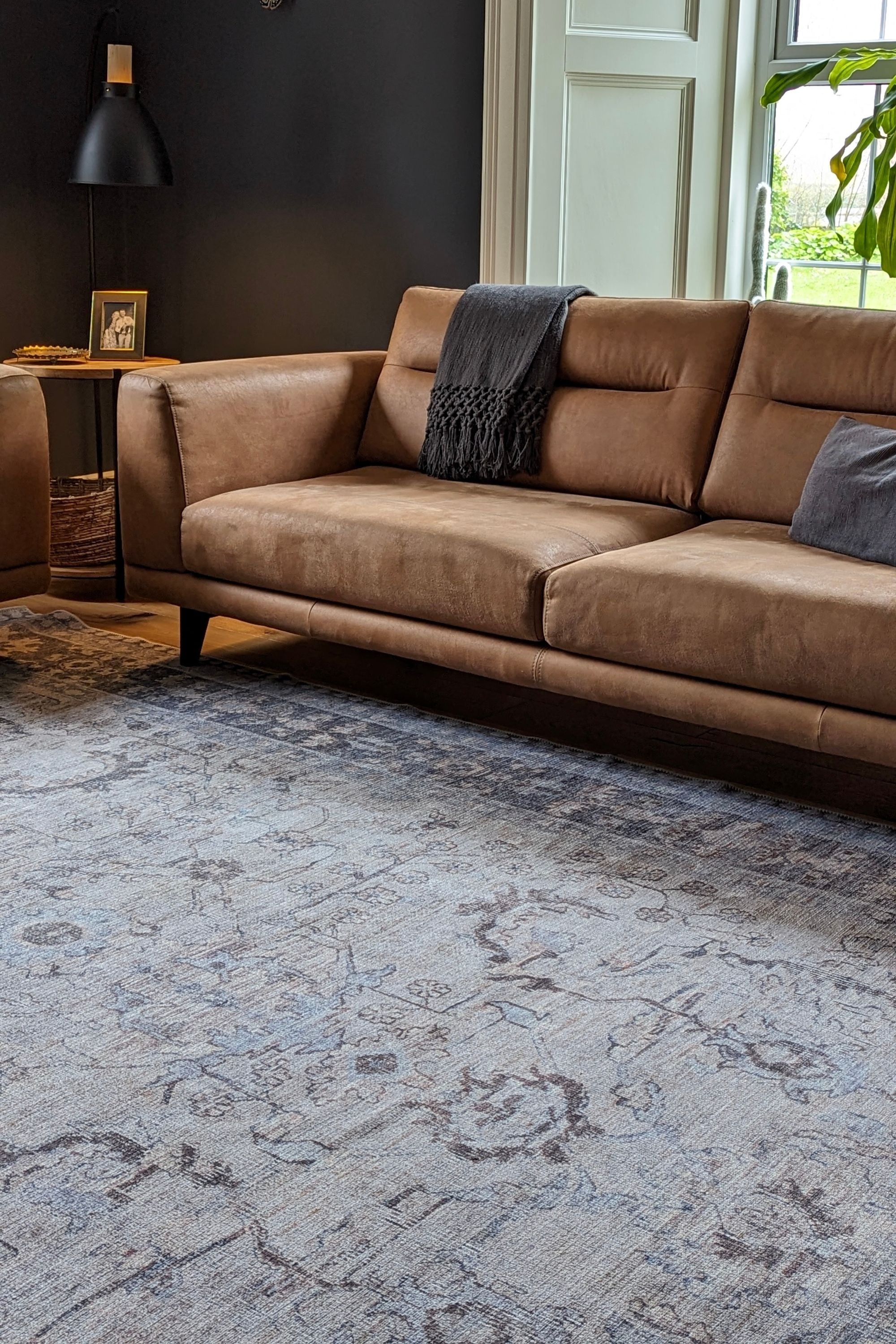 Vintage style Persian rug with bordered pattern