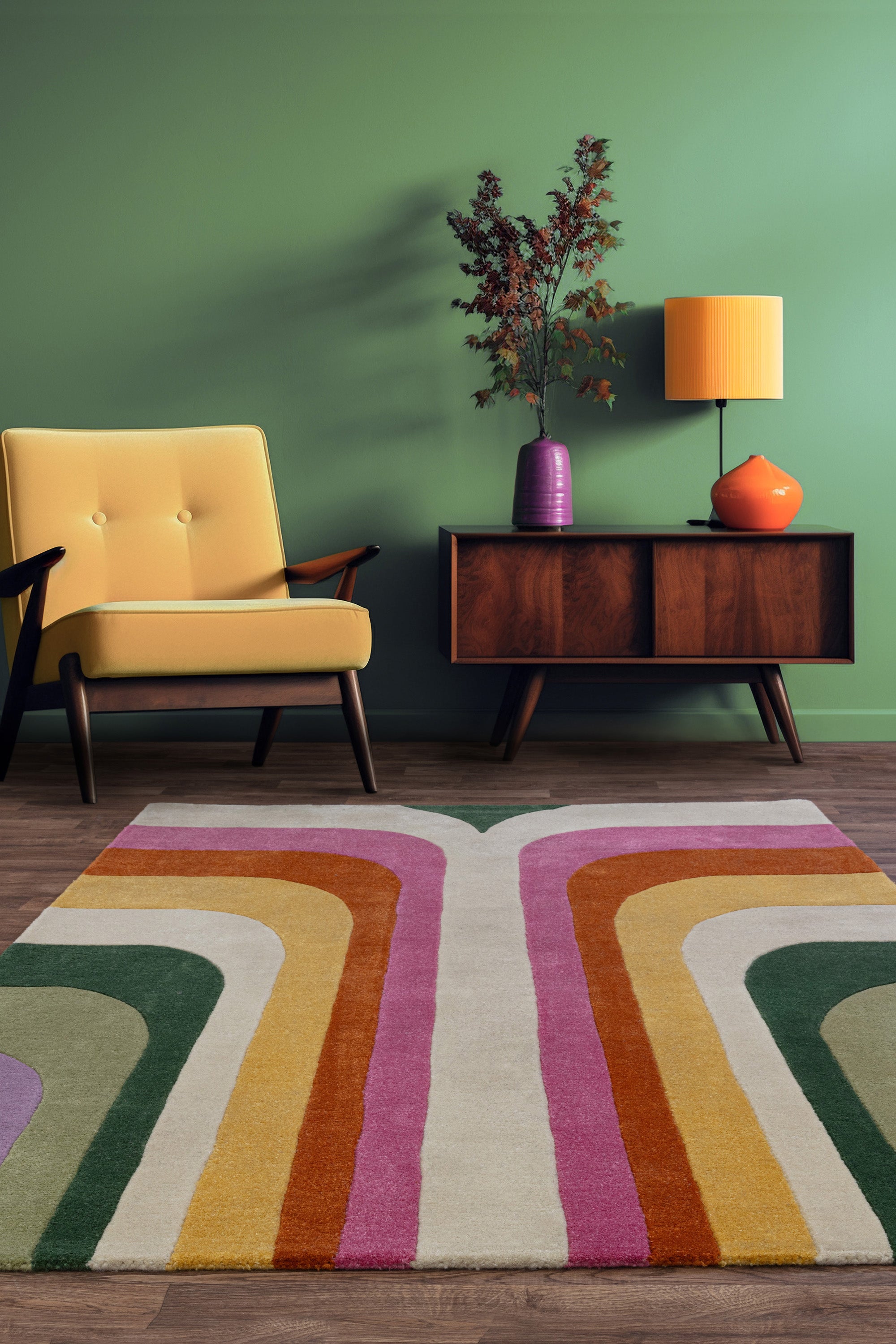 Multicolour retro style rug