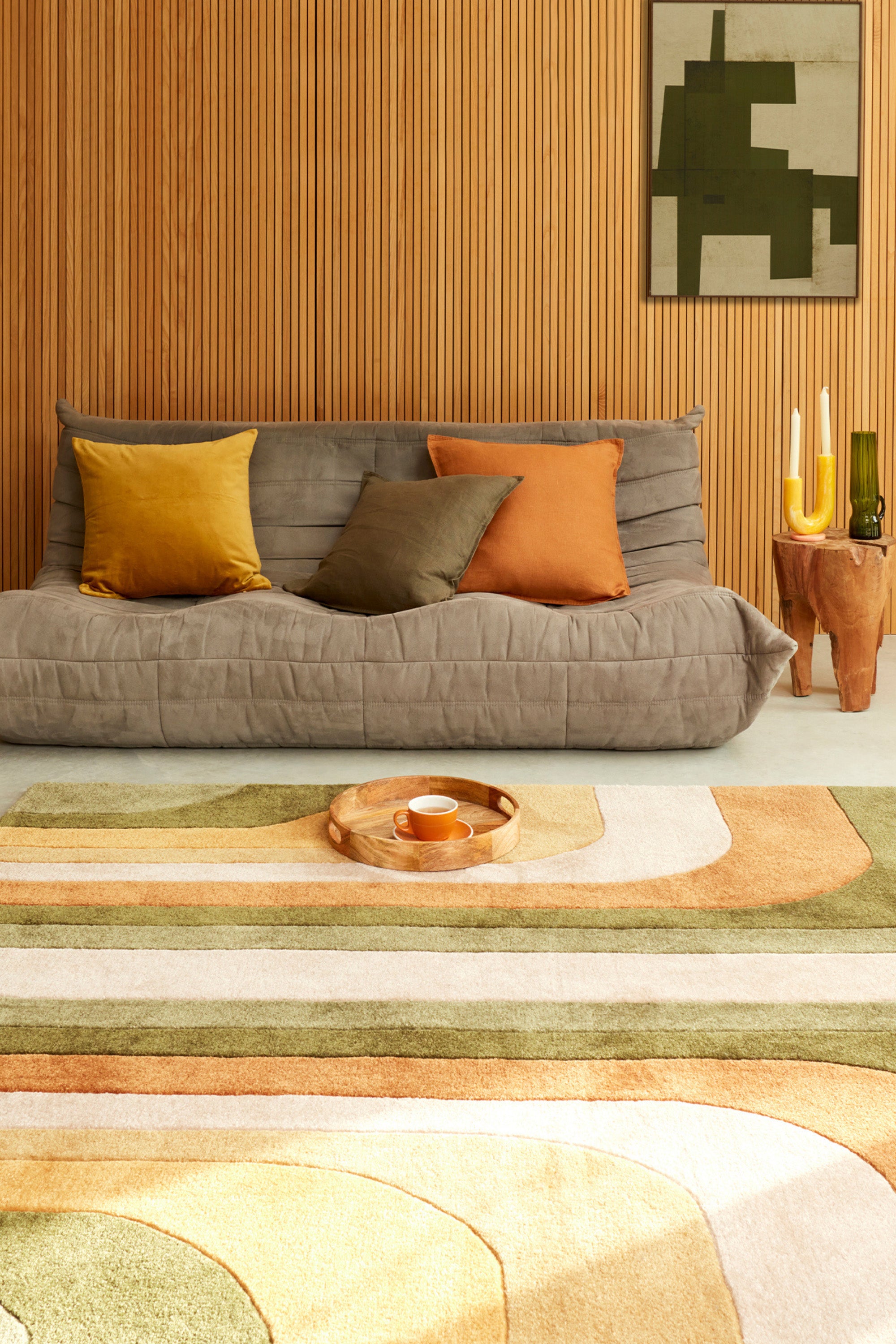 Multicolour retro style rug