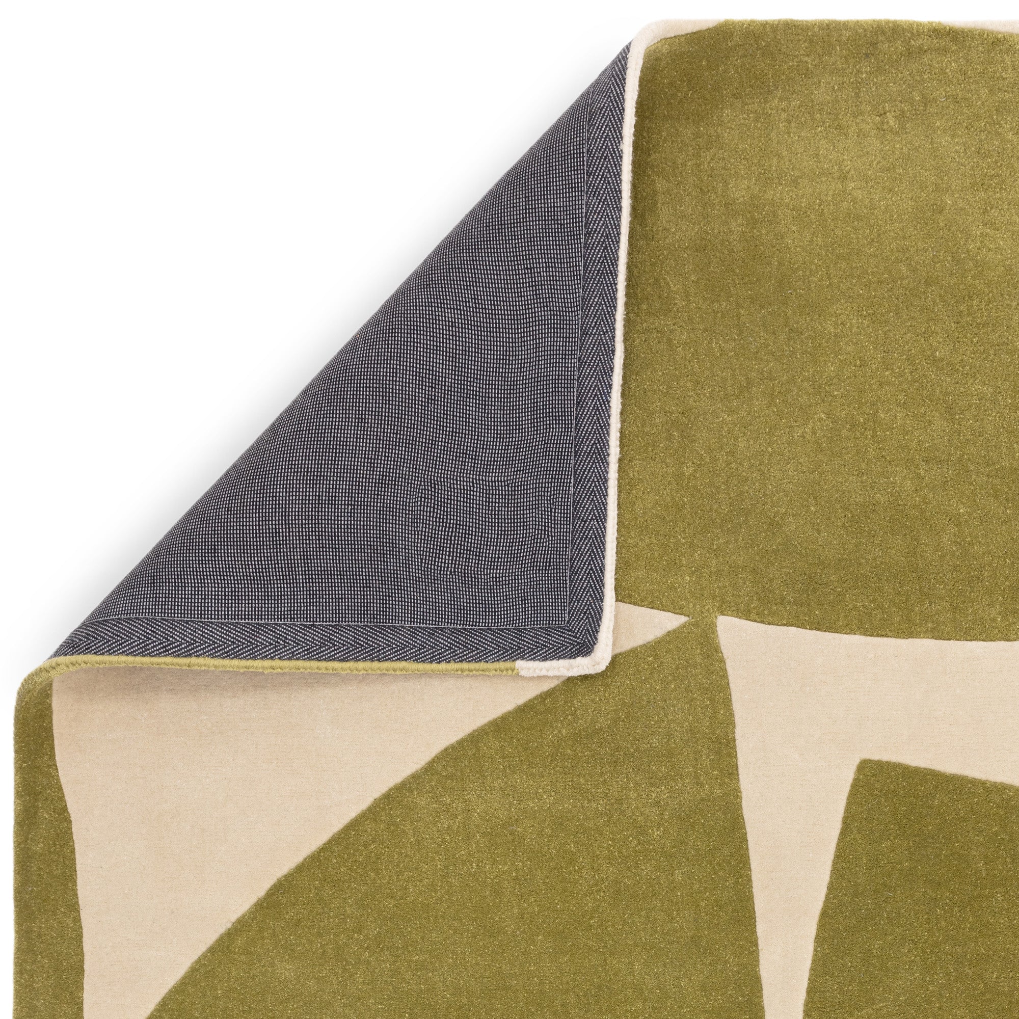 Sage green and cream rug with abstract pattern