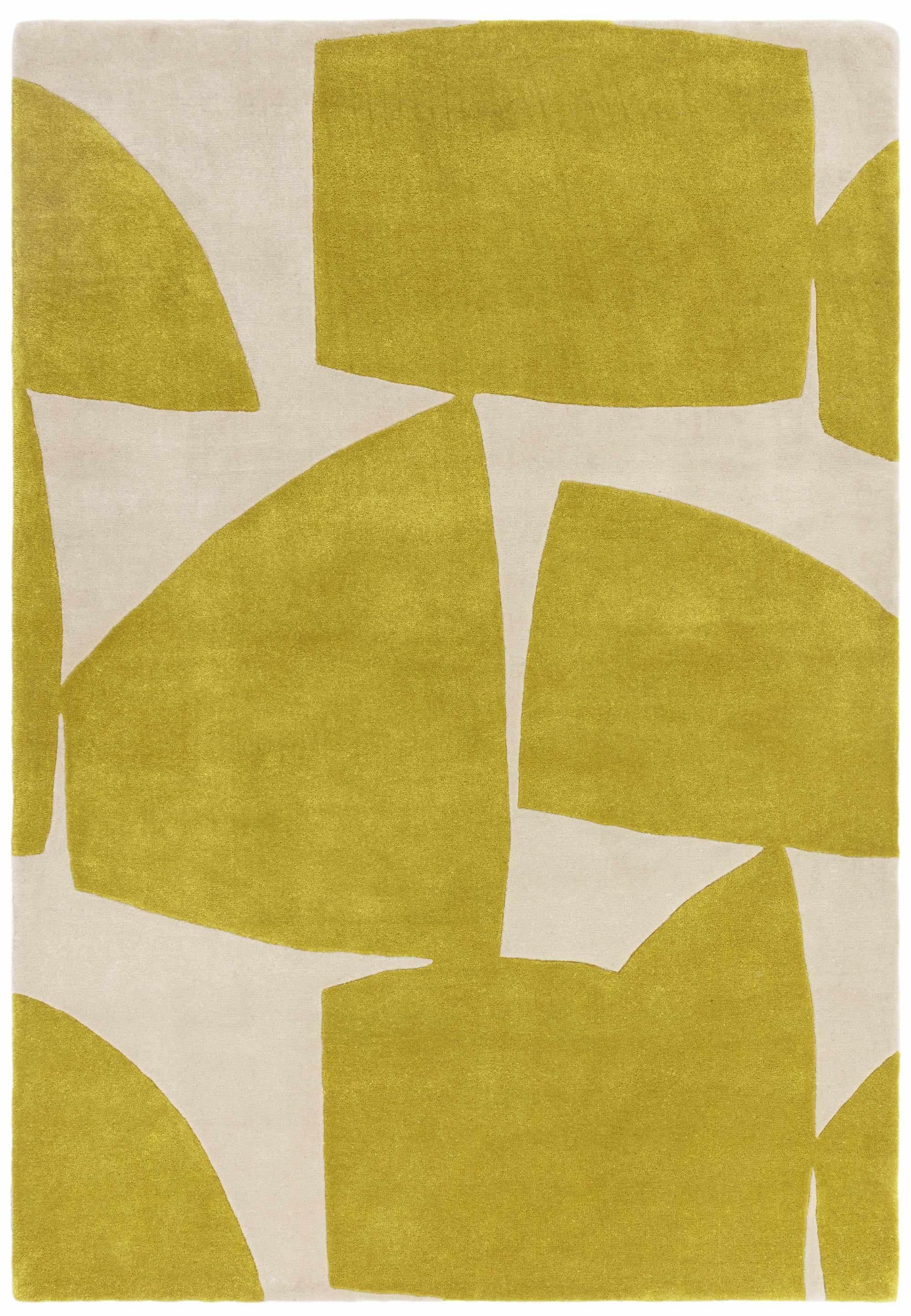 Yellow and cream rug with abstract pattern
