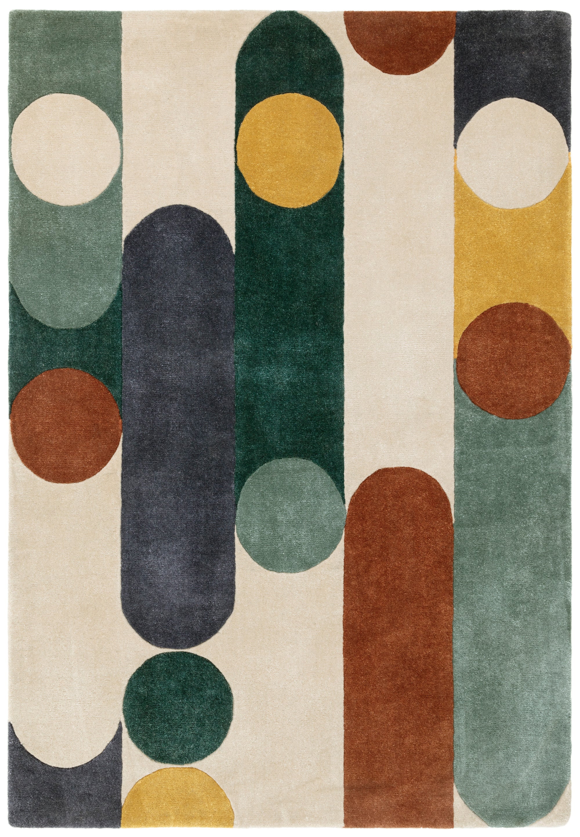Multicolour retro rug with linear and circle pattern