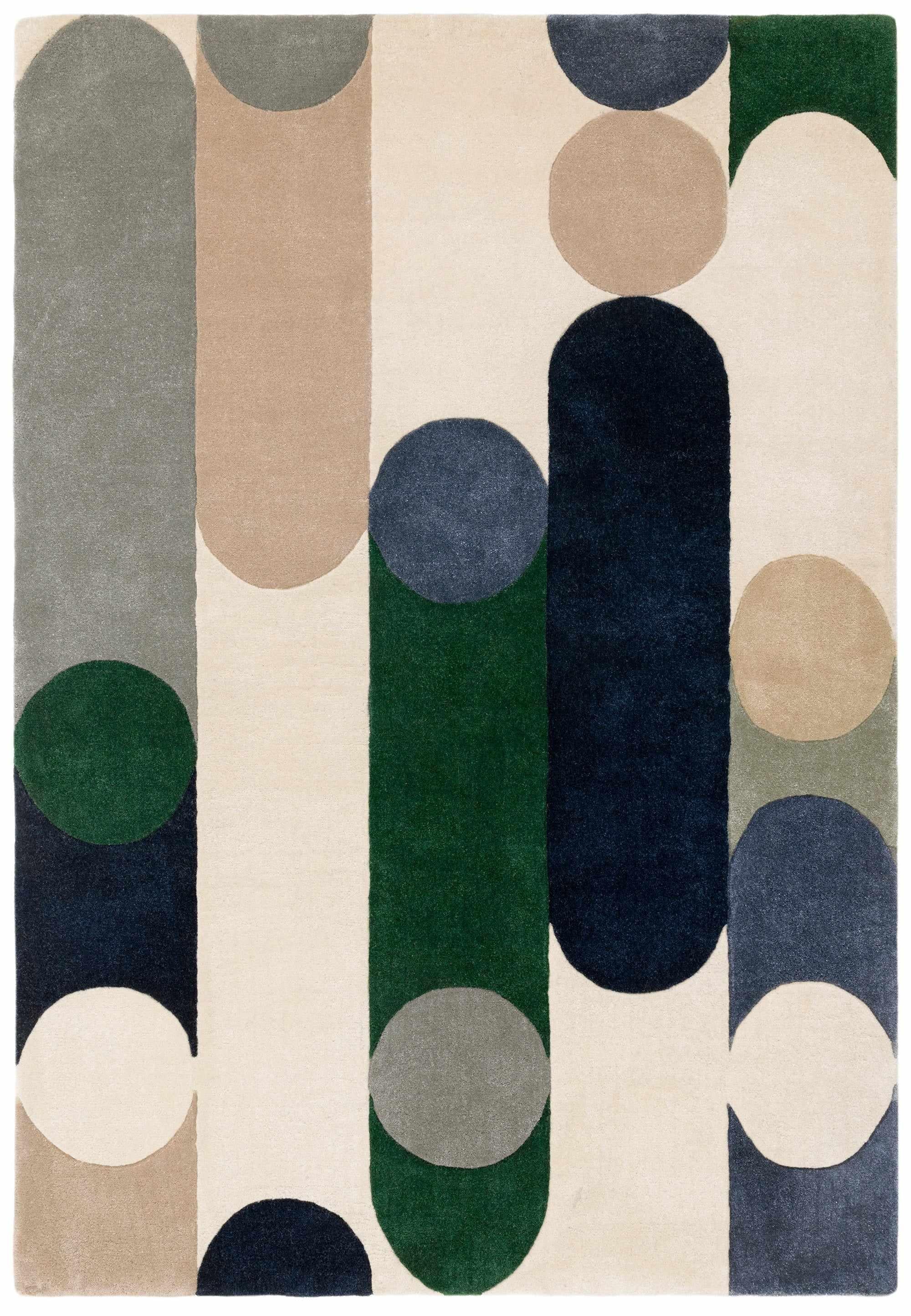 Multicolour retro rug with linear and circle pattern