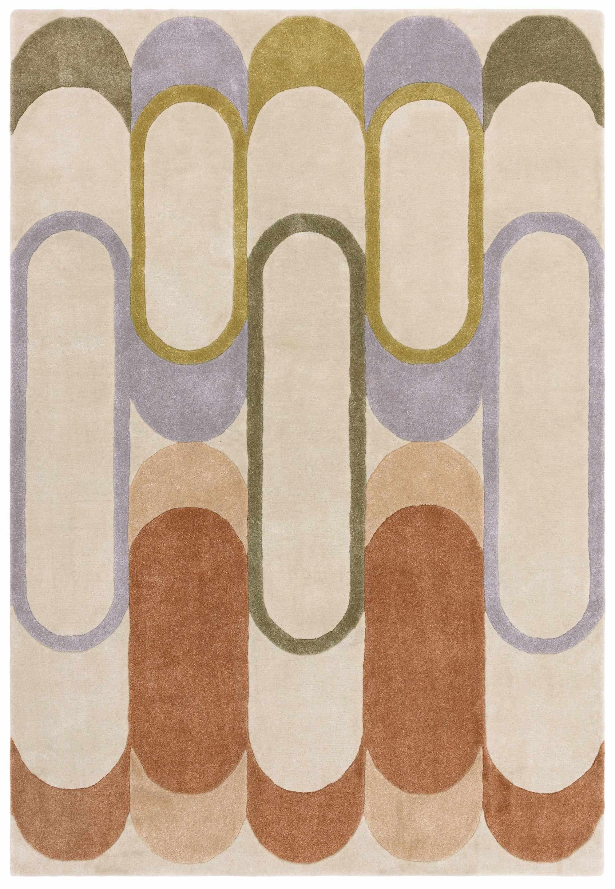 Multicolour retro rug with linear and circle pattern