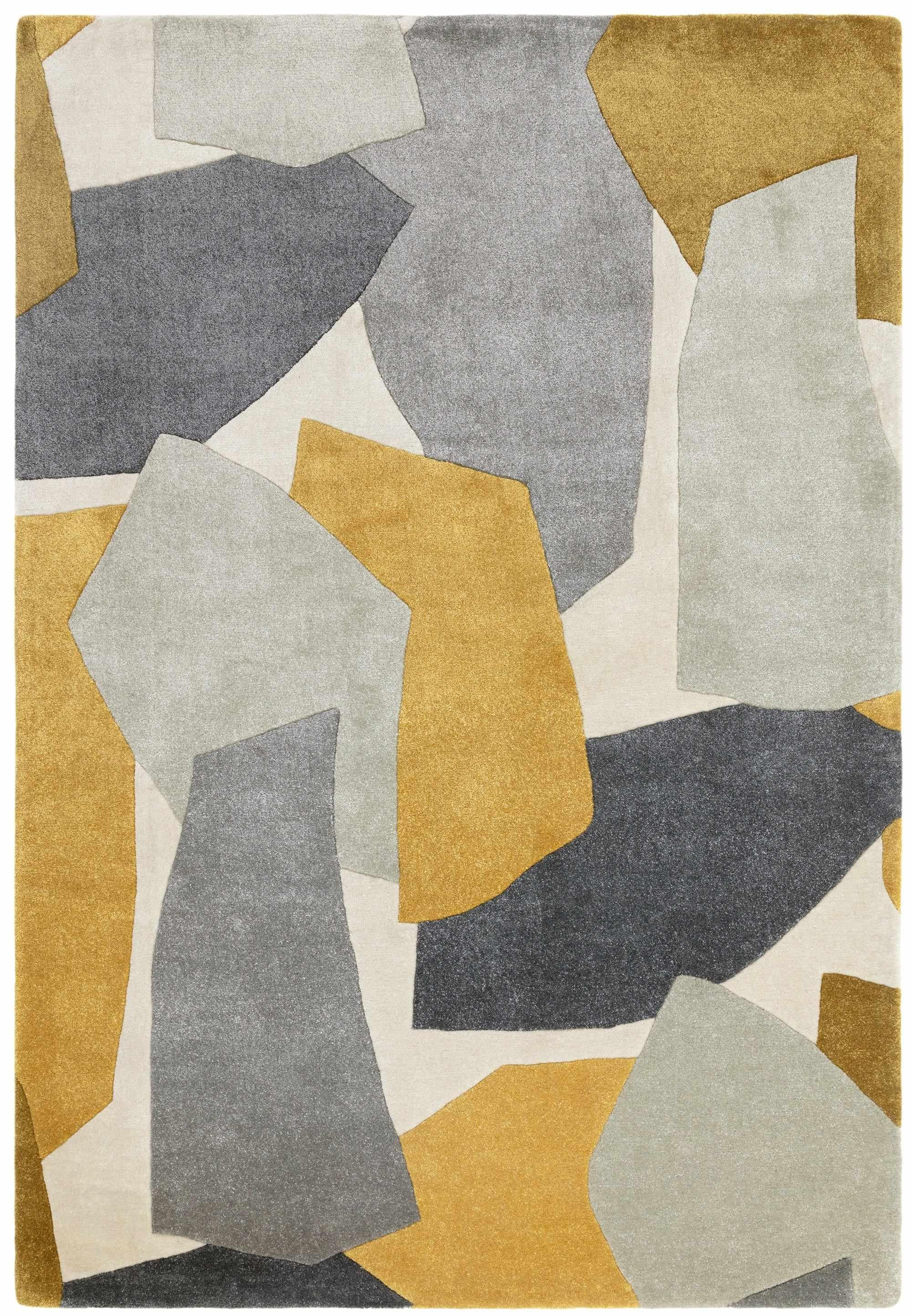 Multicolour rug with abstract pattern in orange, grey, and cream tones