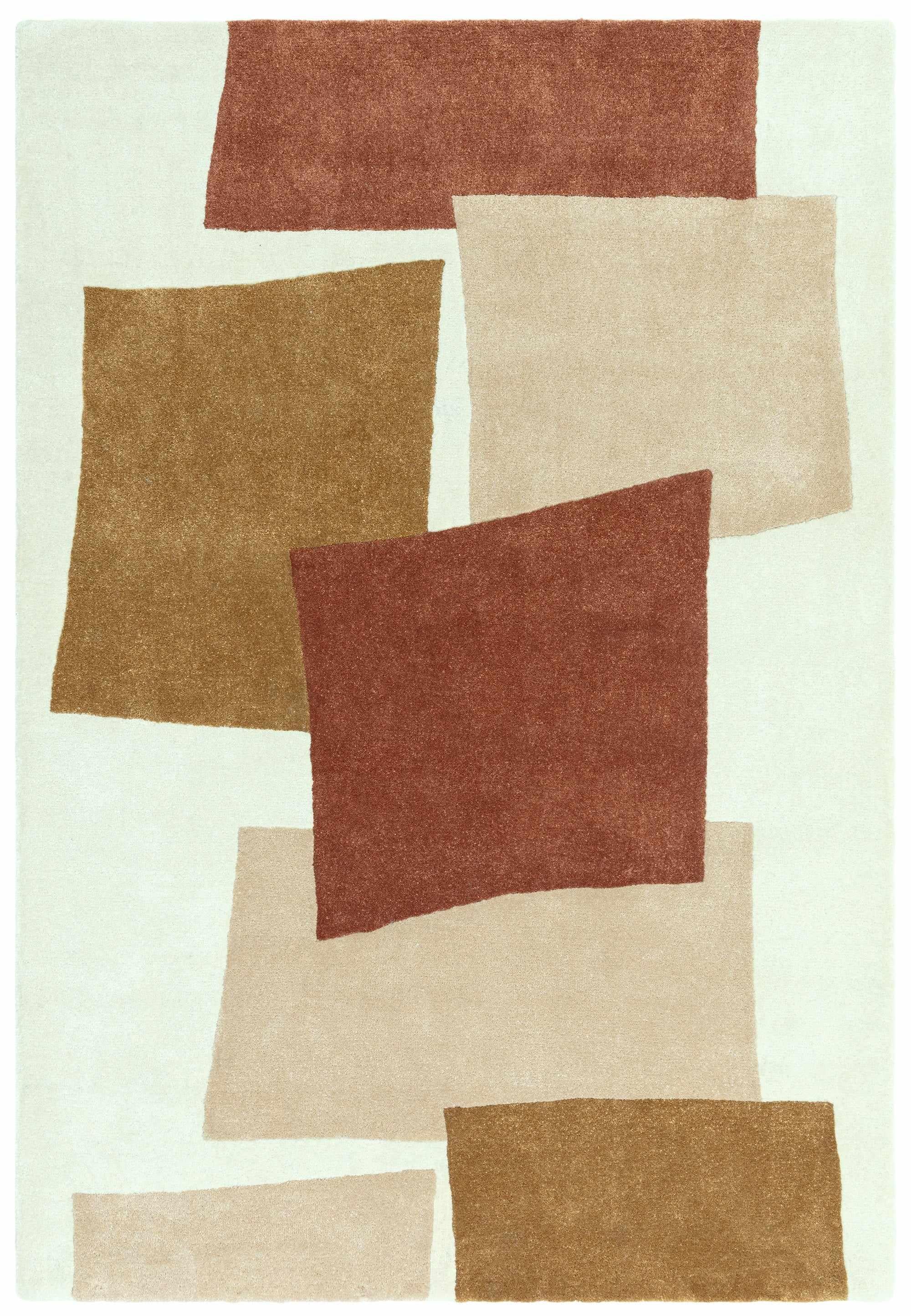 Red rug with an abstract rectangular pattern