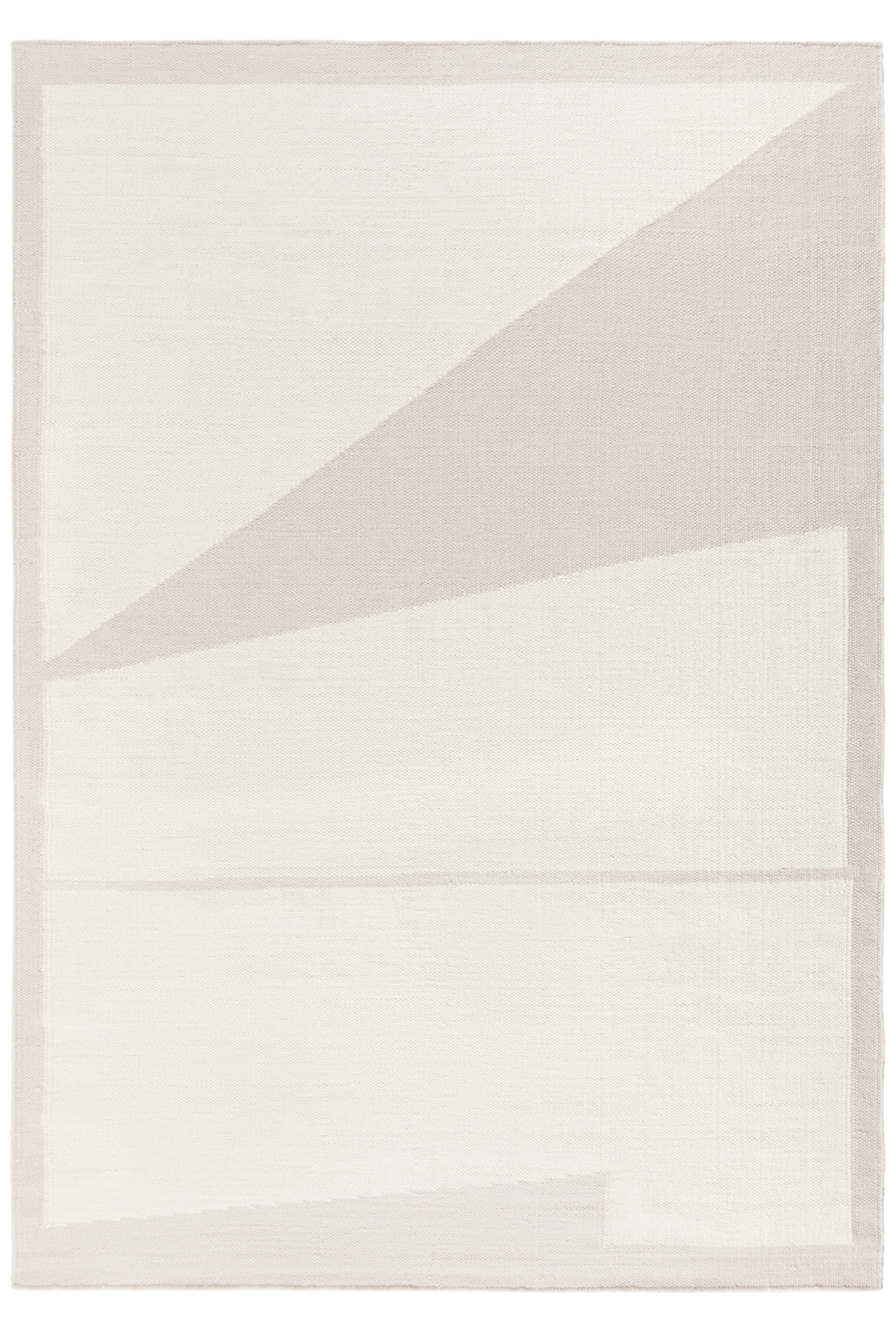 Neutral greige wool and cotton rug featuring an ivory angular design