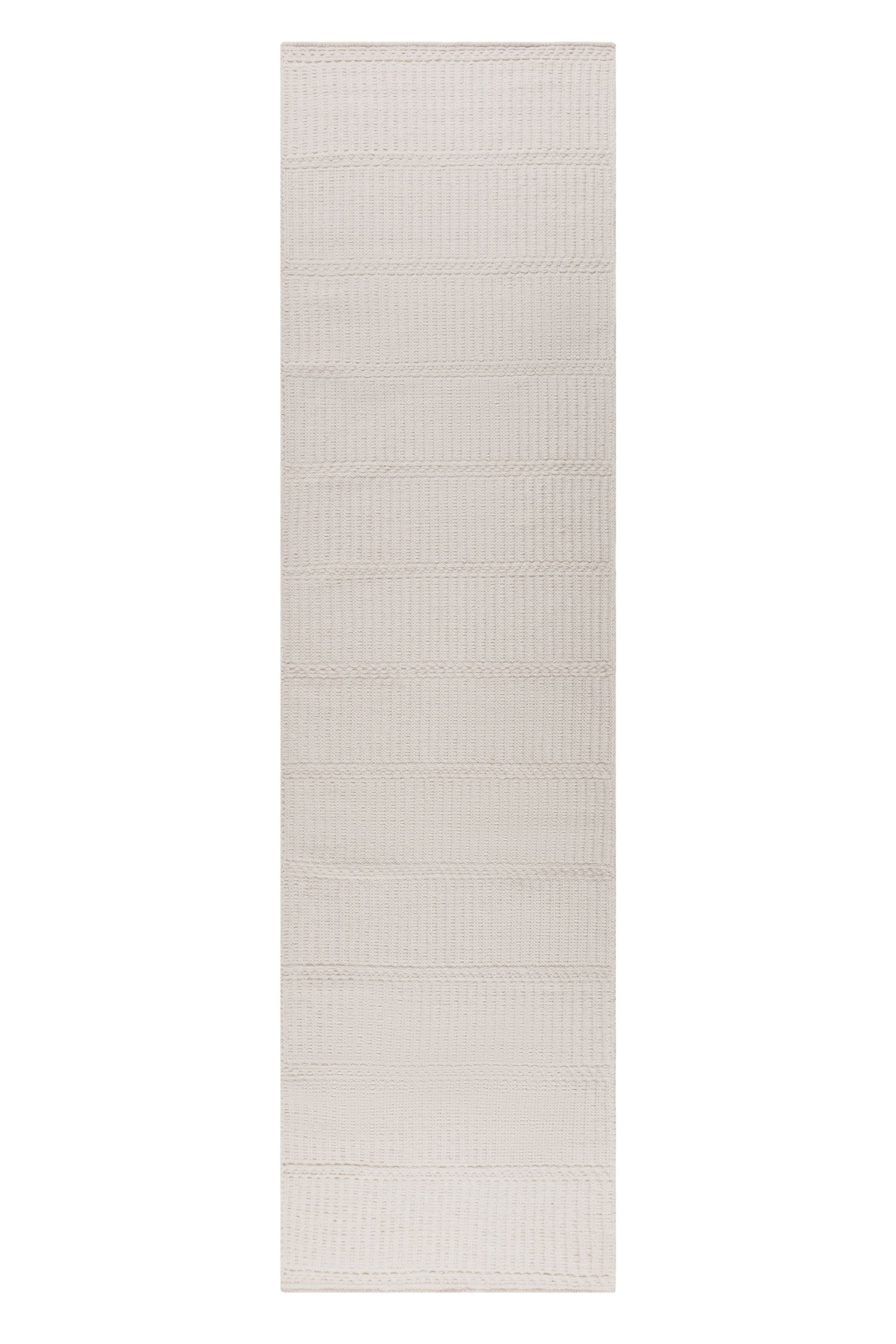 beige wool and cotton runner rug featuring a design inspired by ancient irish script