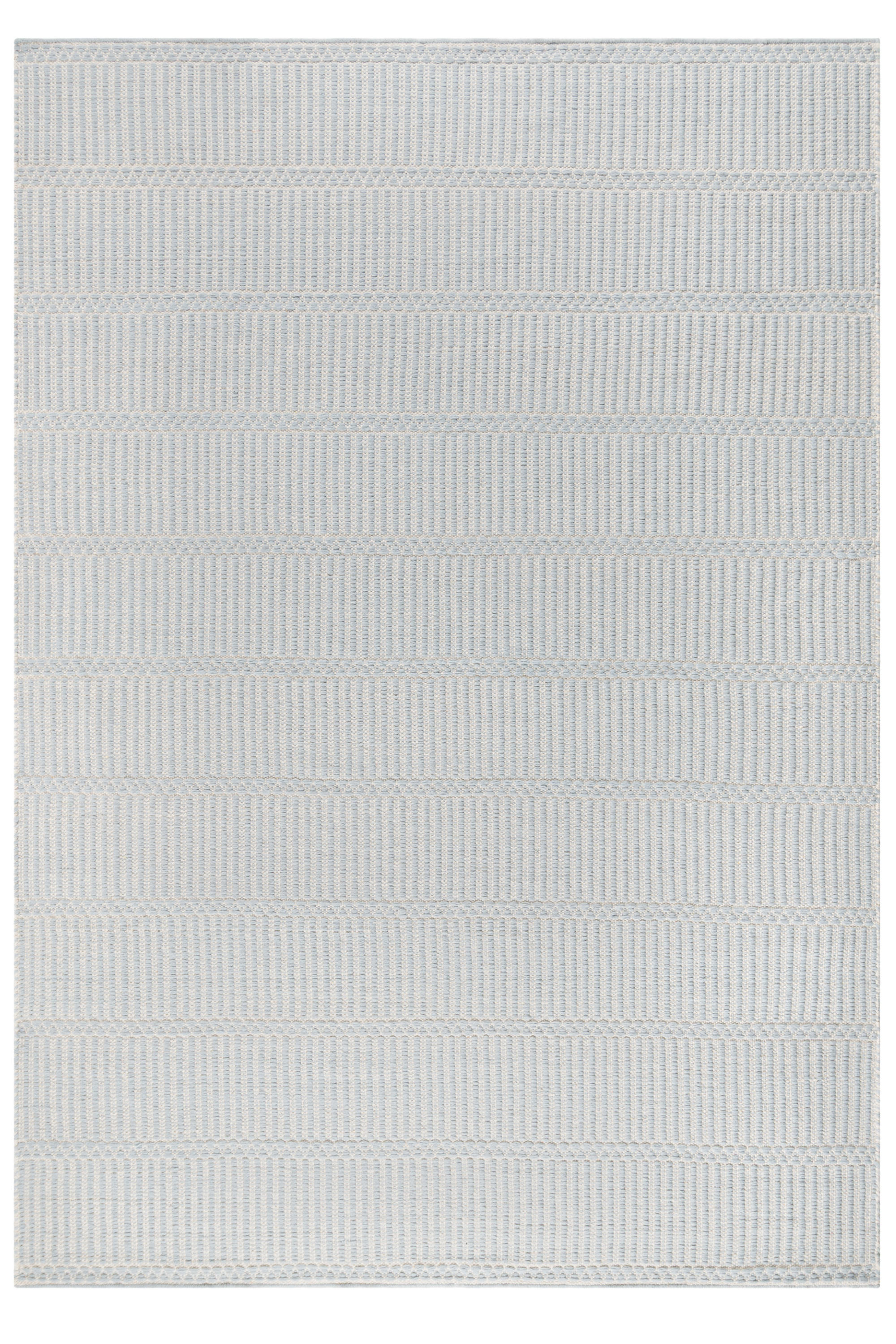 Blue wool and cotton rug featuring a design inspired by ancient irish script