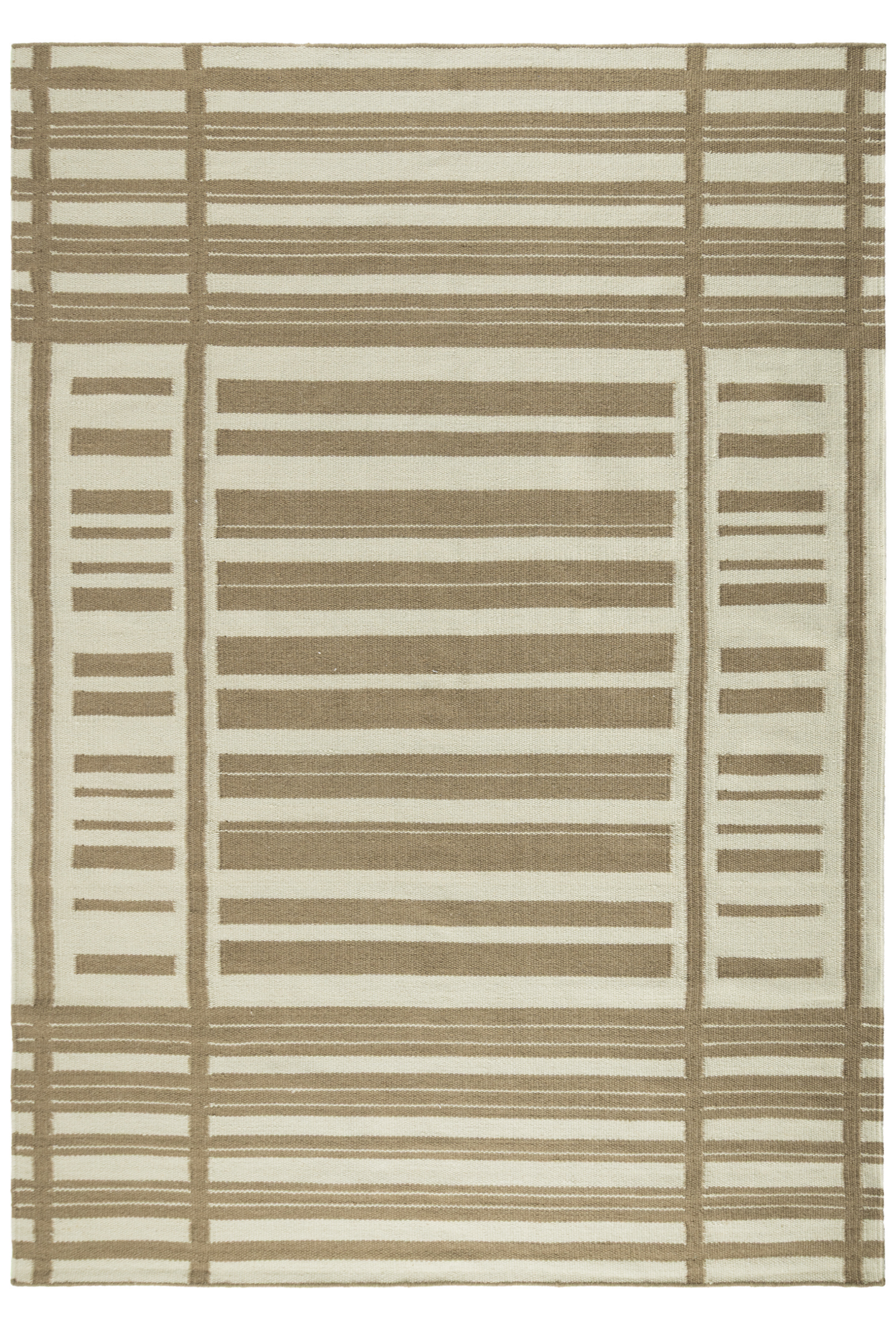 Tonal green wool and cotton rug featuring a contrasting linear pattern