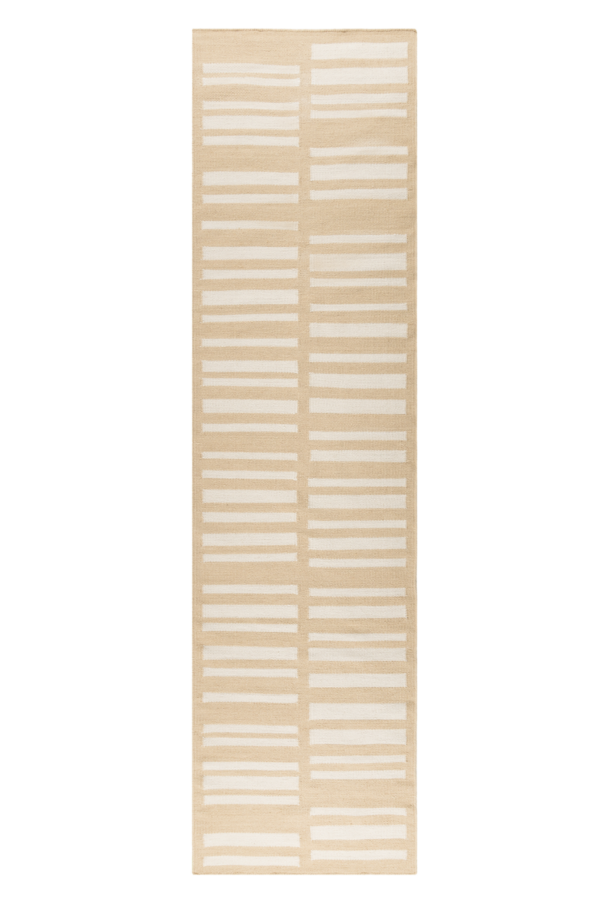 beige and straw toned wool and cotton runner rug featuring an irregular linear pattern