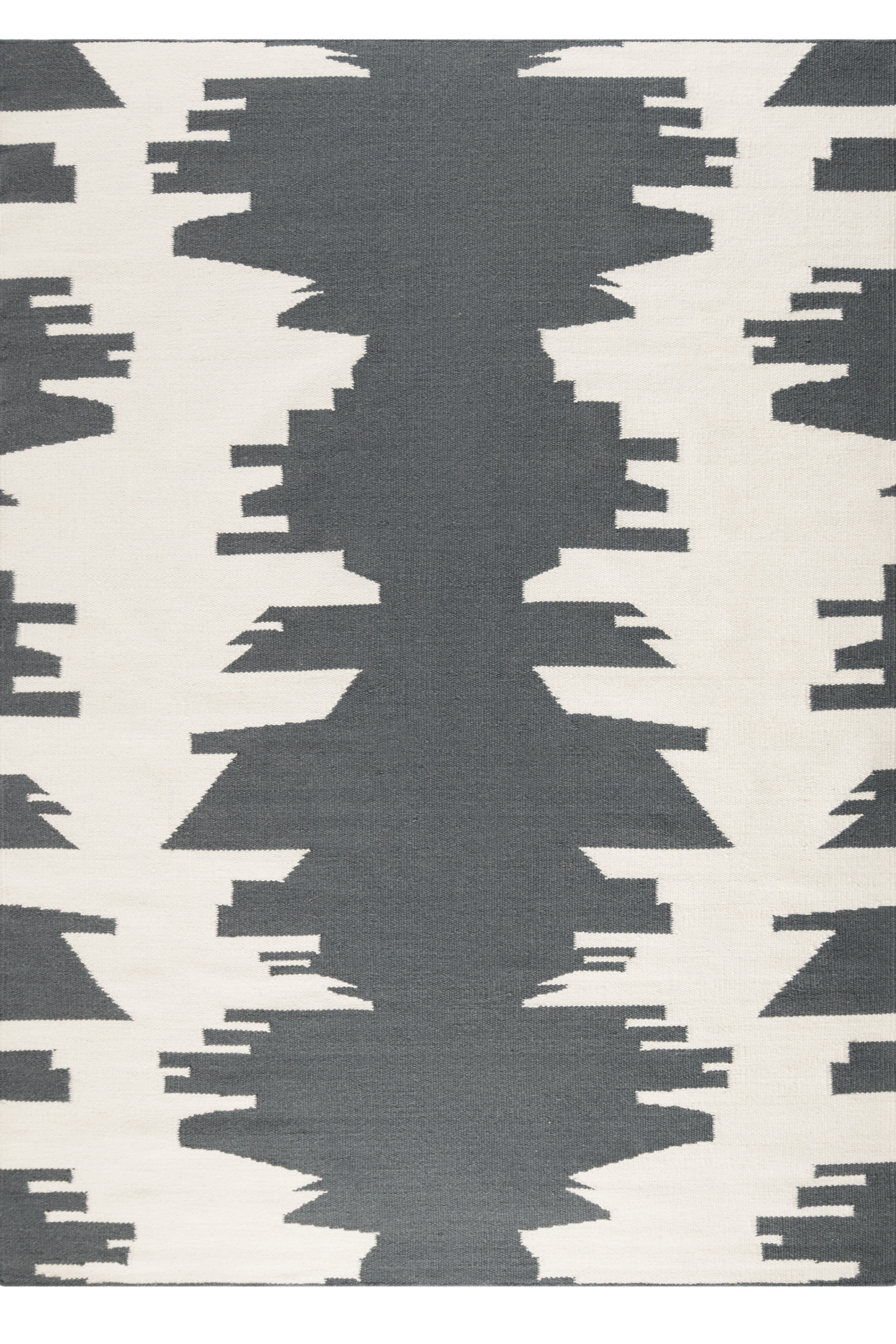 a black and white wool and cotton rug featuring a monochromatic modern abstract design
