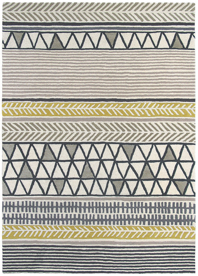 Quirky ethnic inspired pattern in yellow, taupe, cream and grey