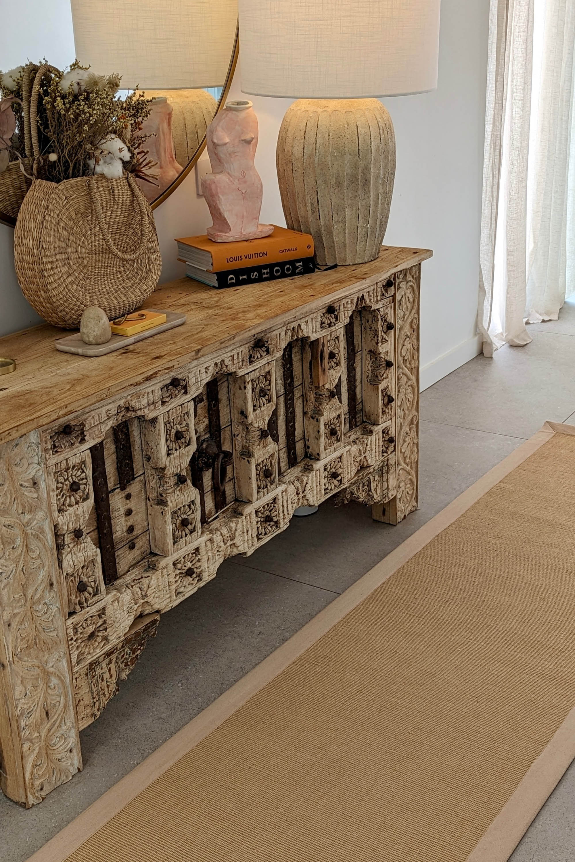 Sisal runner with beige linen border