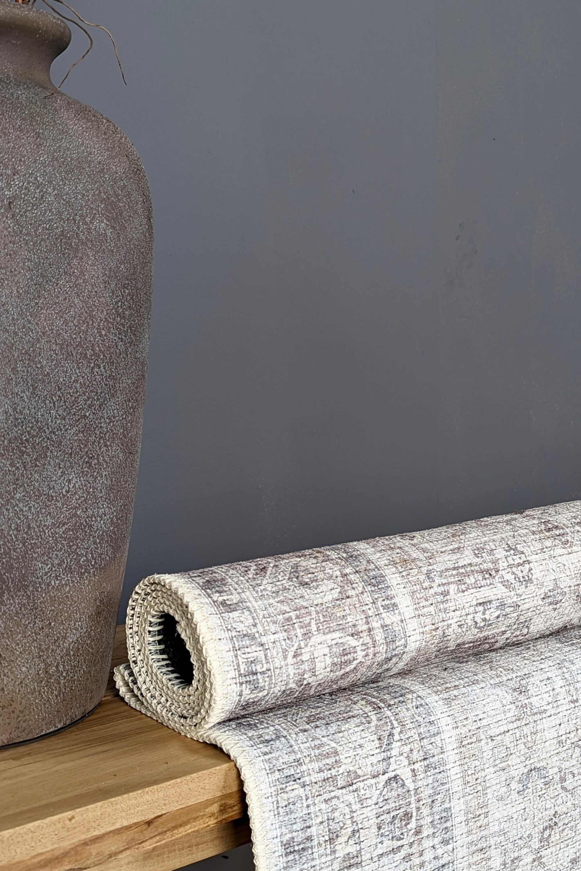 Bordered grey vintage style rug