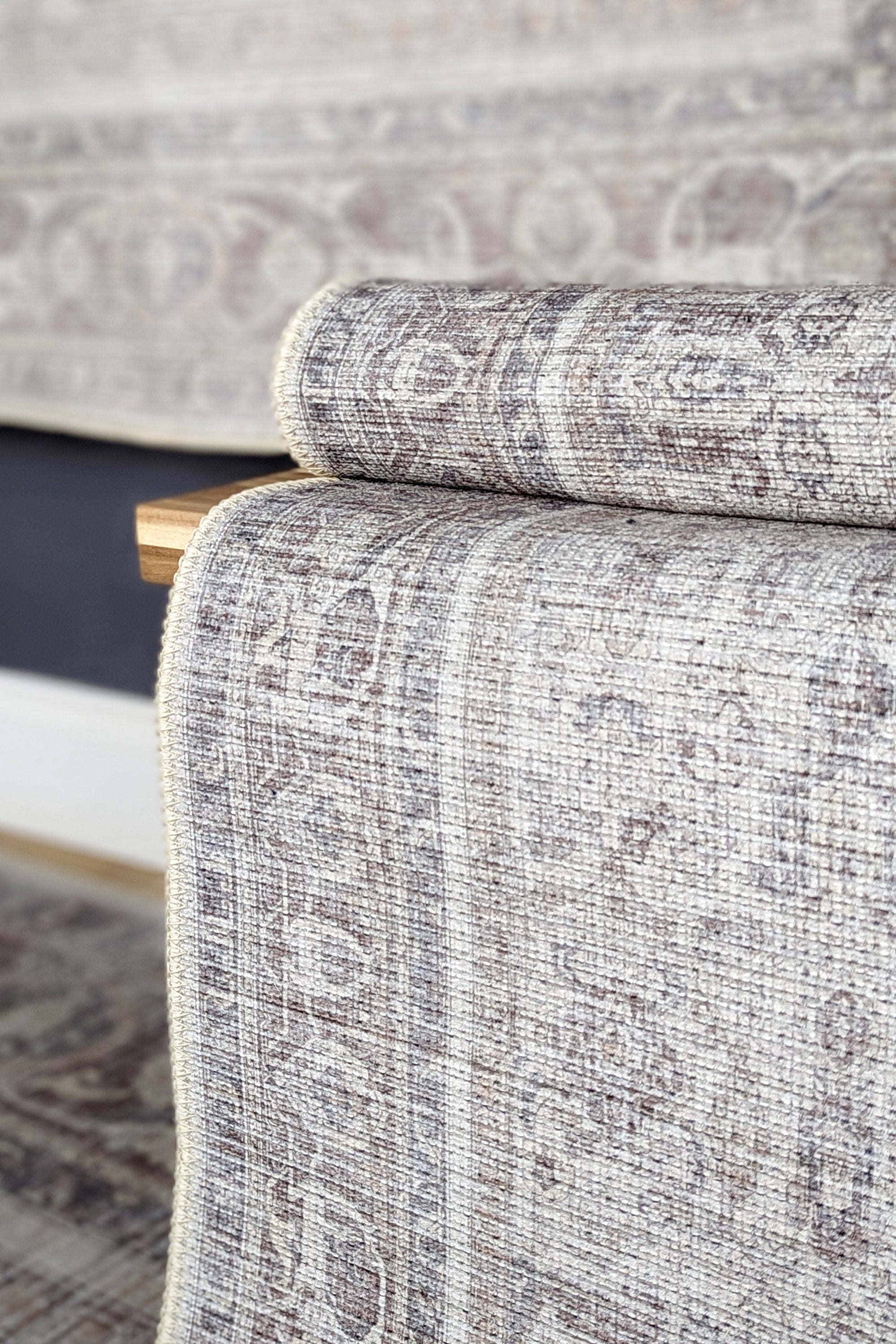 Bordered grey vintage style rug