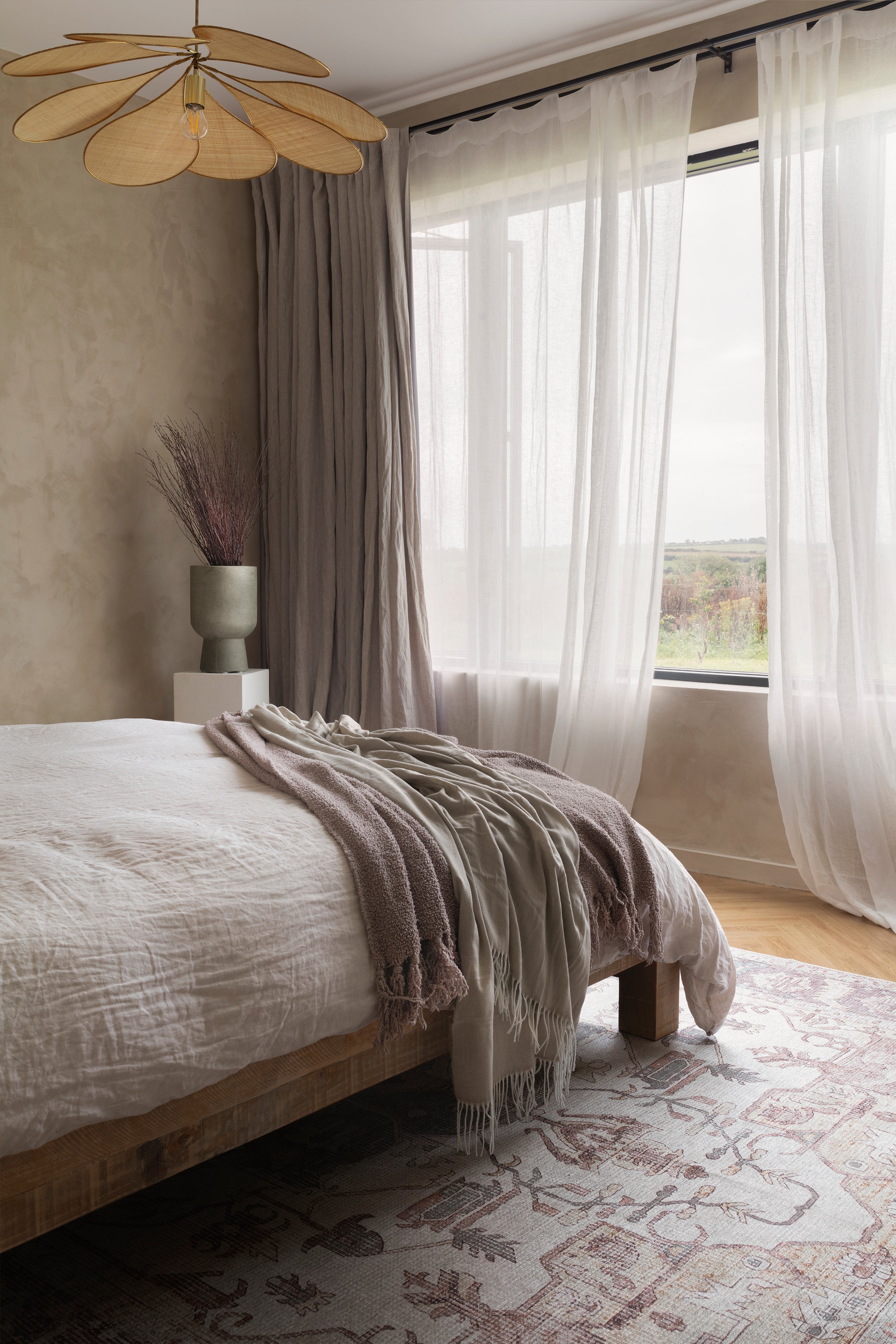 Bordered brown vintage style rug