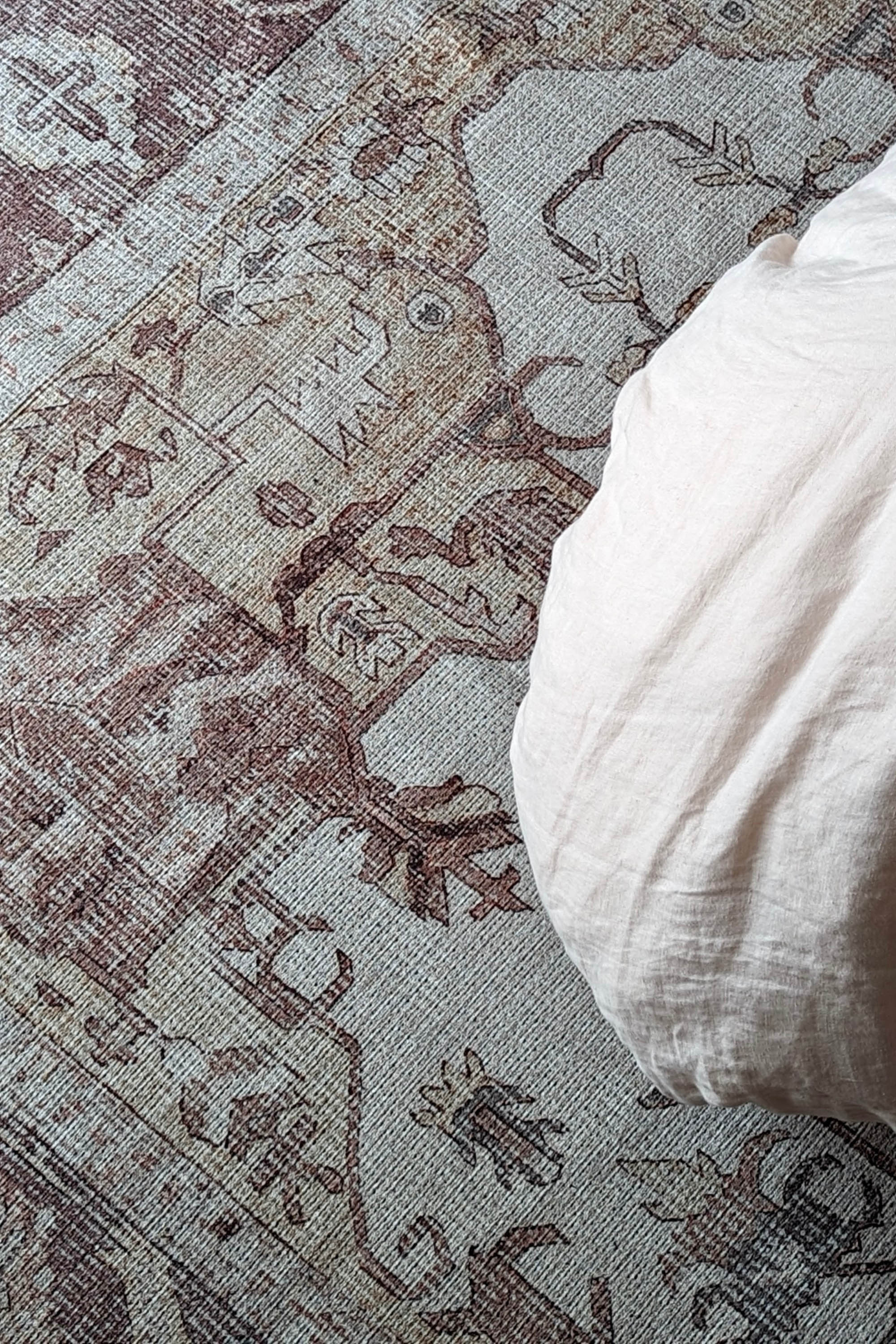 Bordered brown vintage style rug