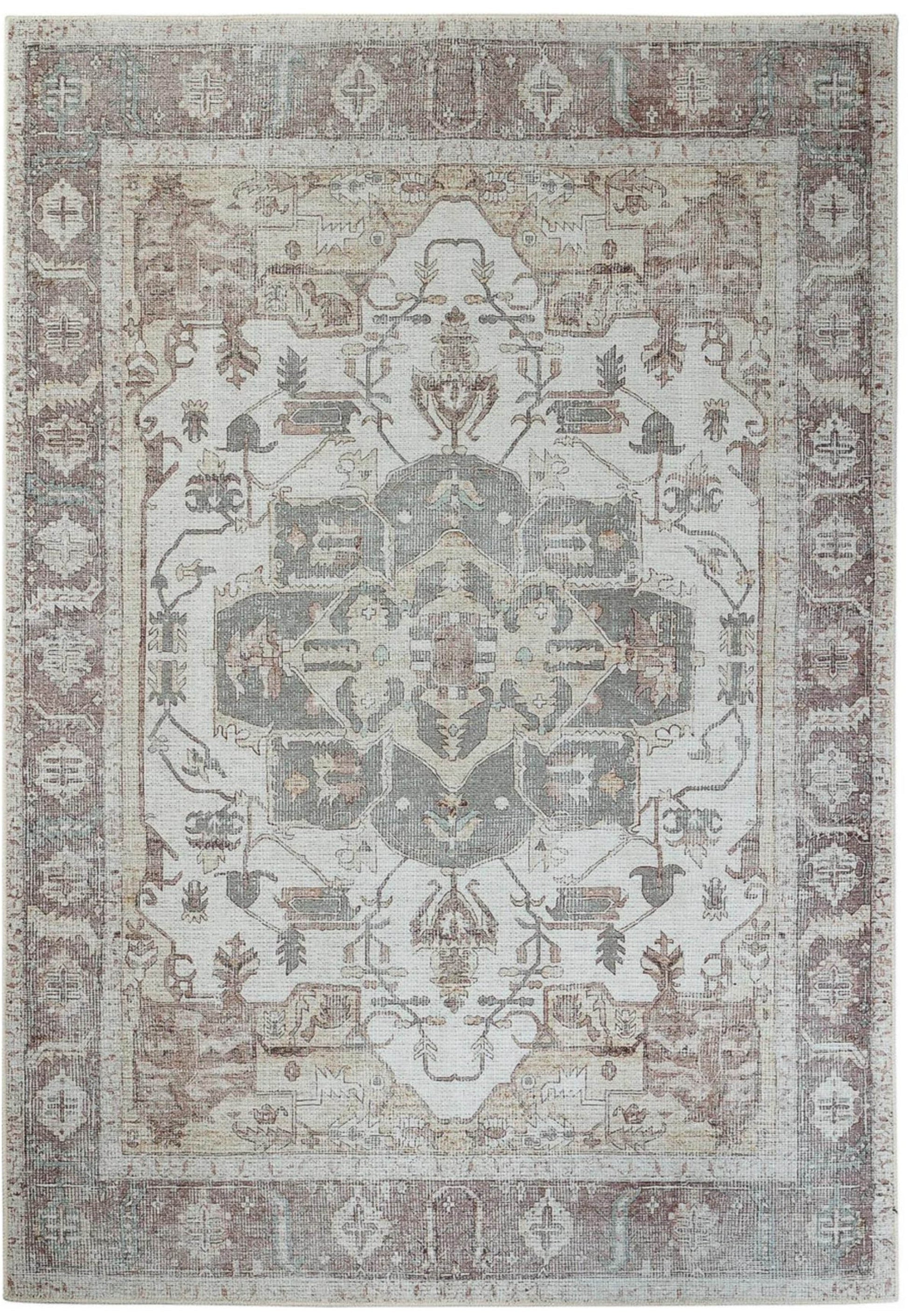 Bordered brown vintage style rug