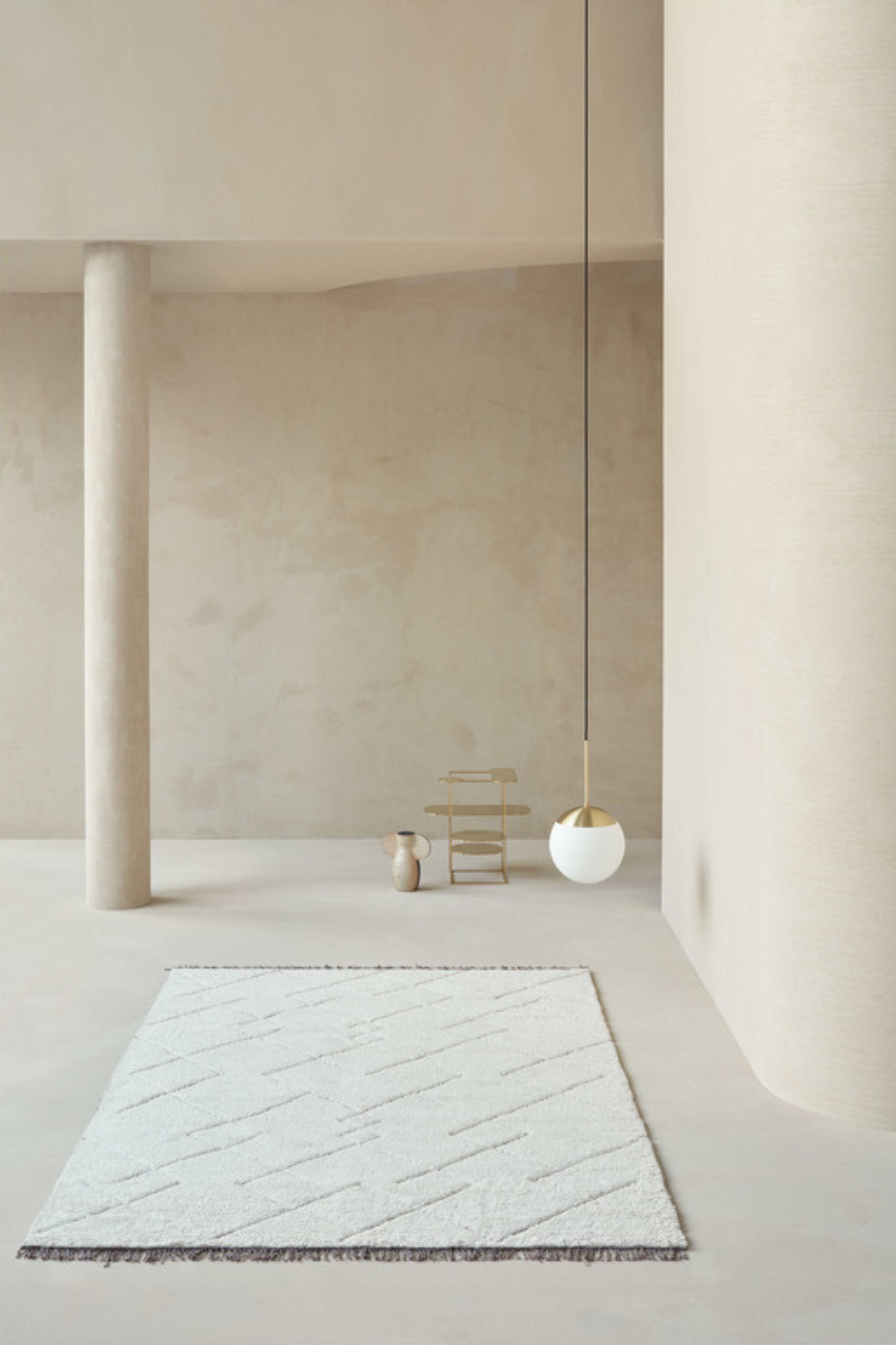 Geometric cream wool rug