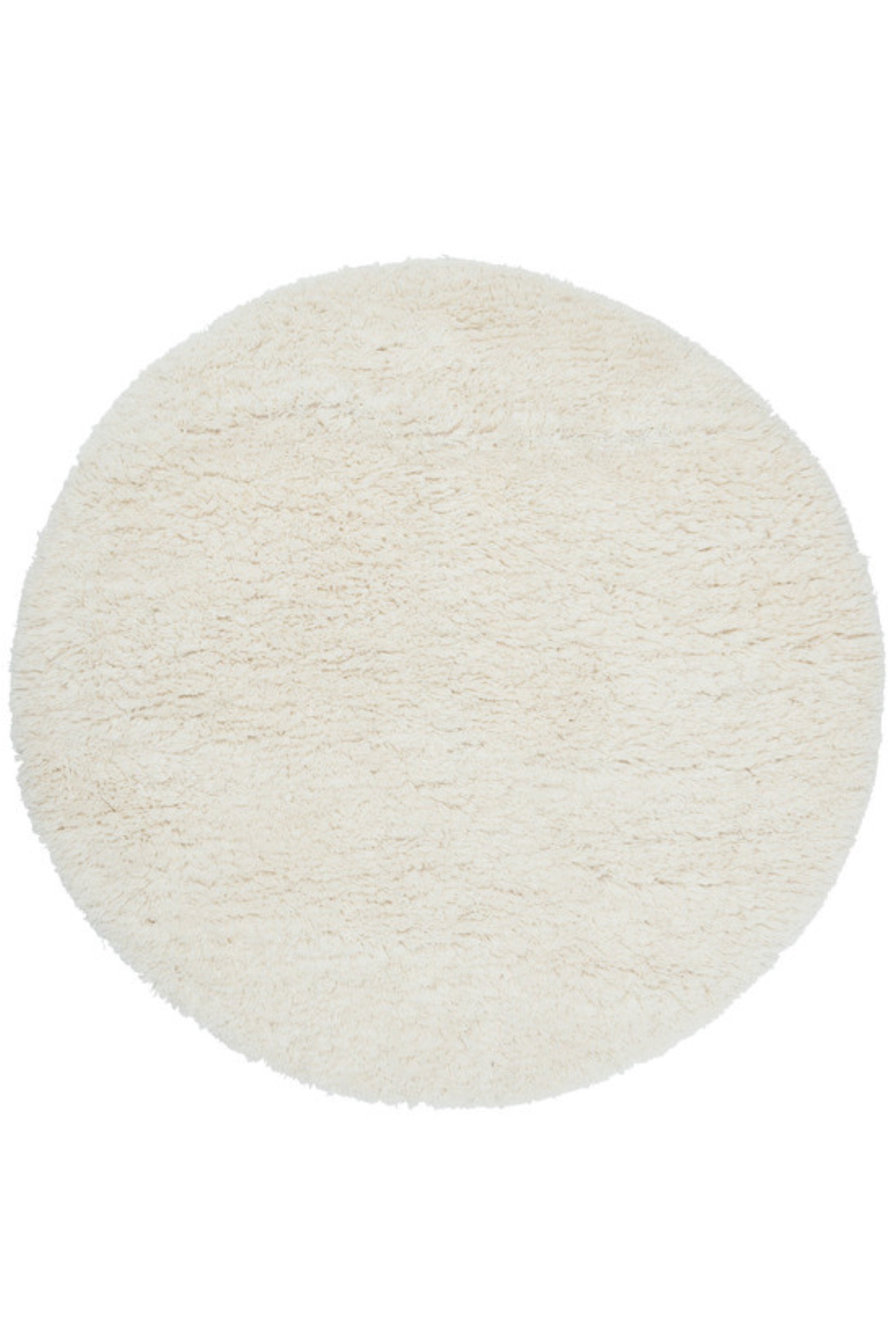 Woven round white wool rug