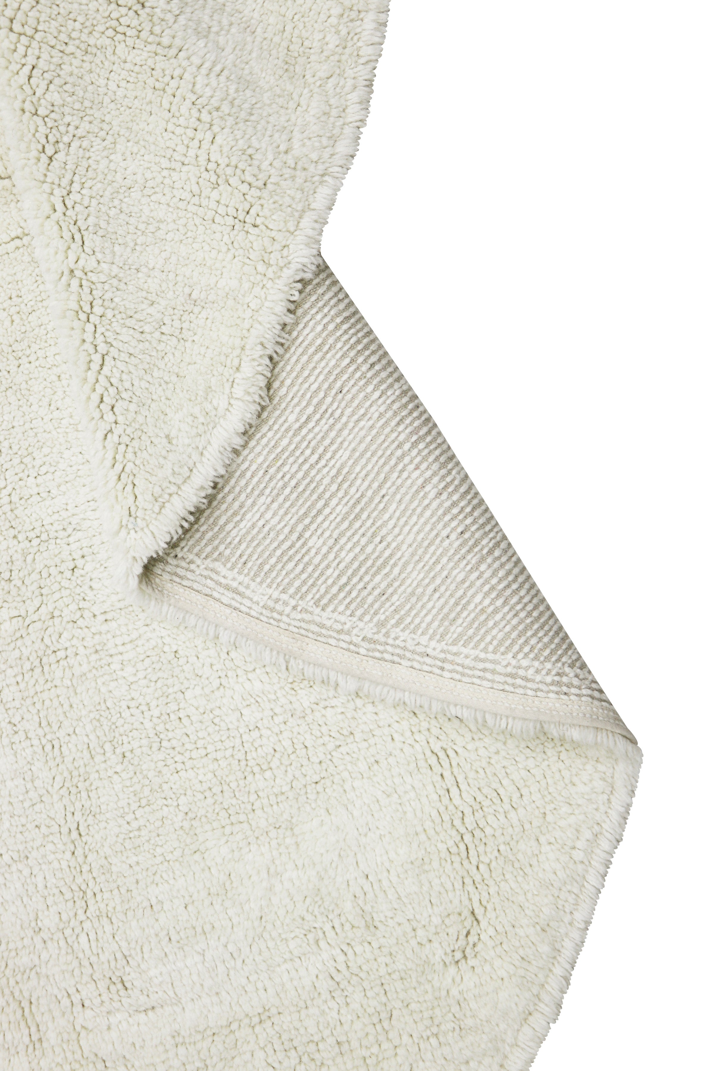 Plain cream round wool rug with soft pile