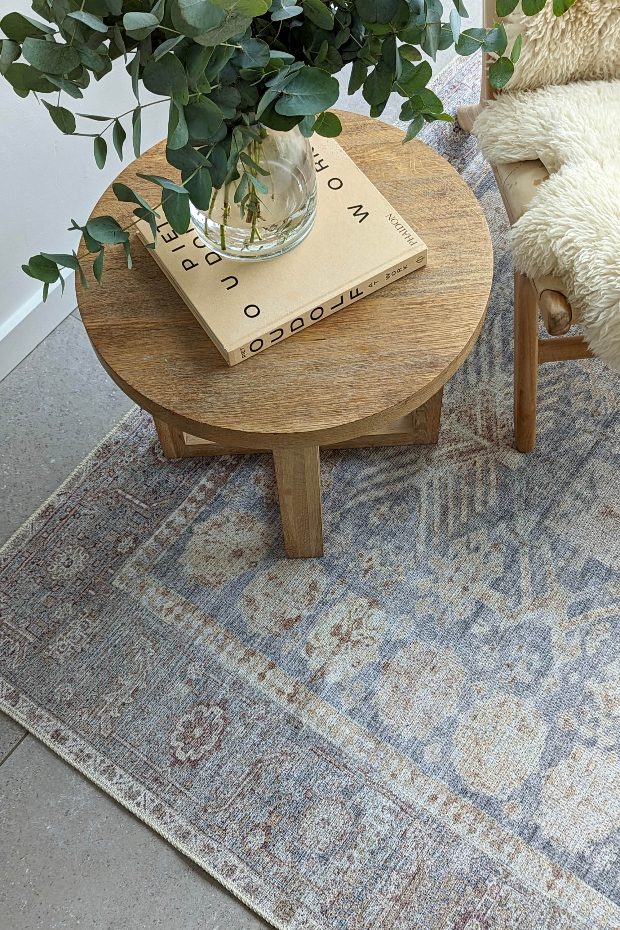 Vintage style Persian rug with bordered floral pattern