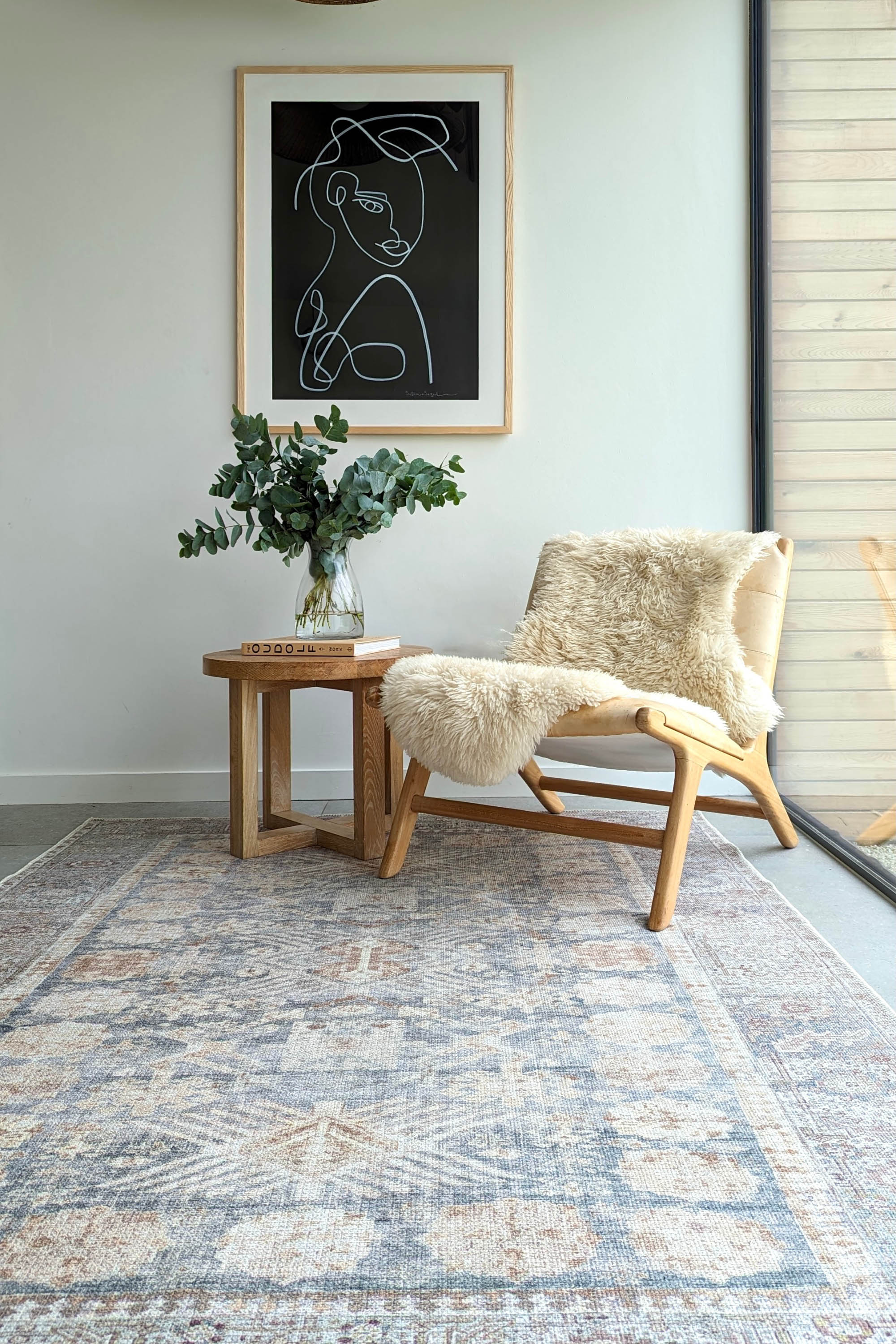 Vintage style Persian rug with bordered floral pattern