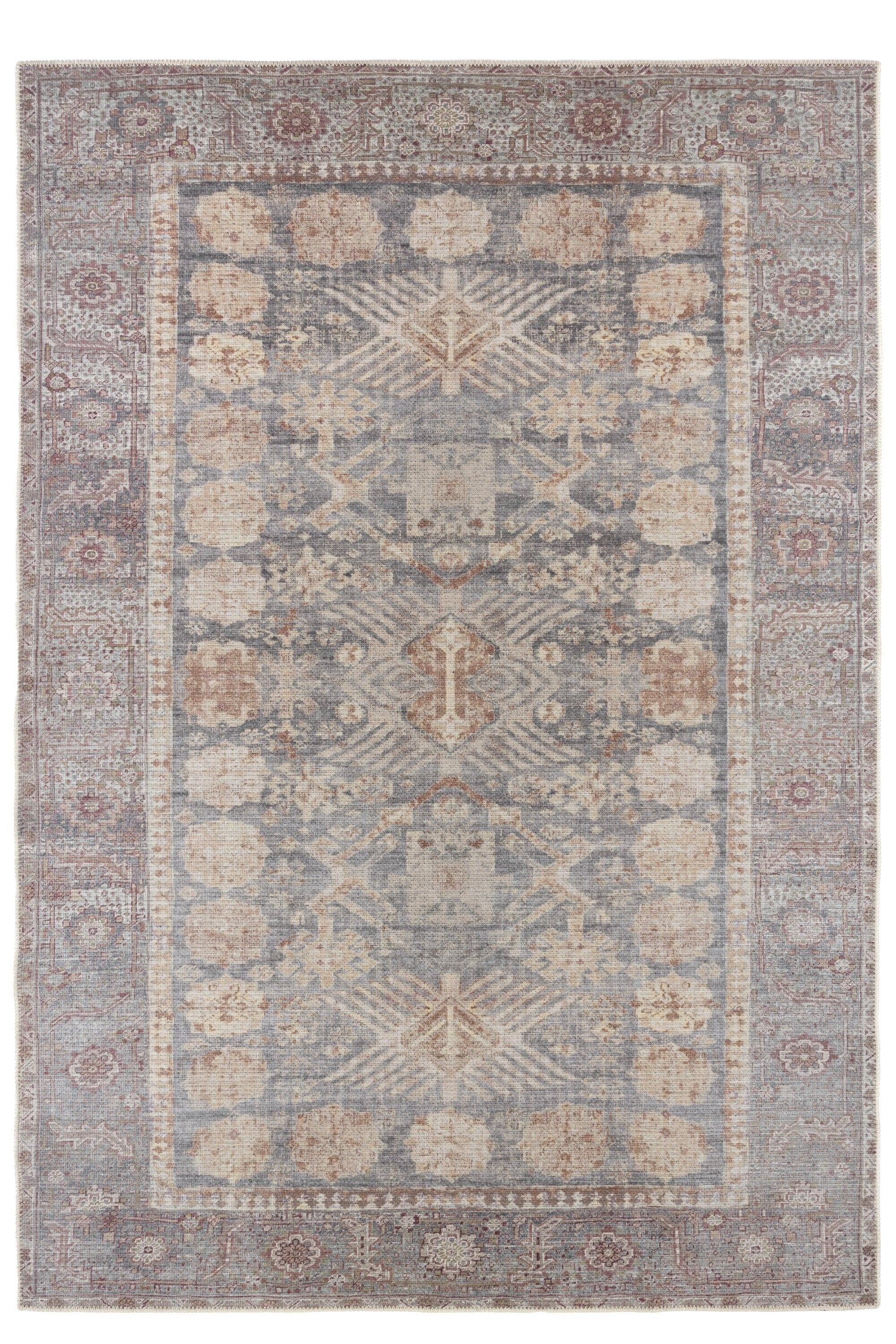 Vintage style Persian rug with bordered floral pattern