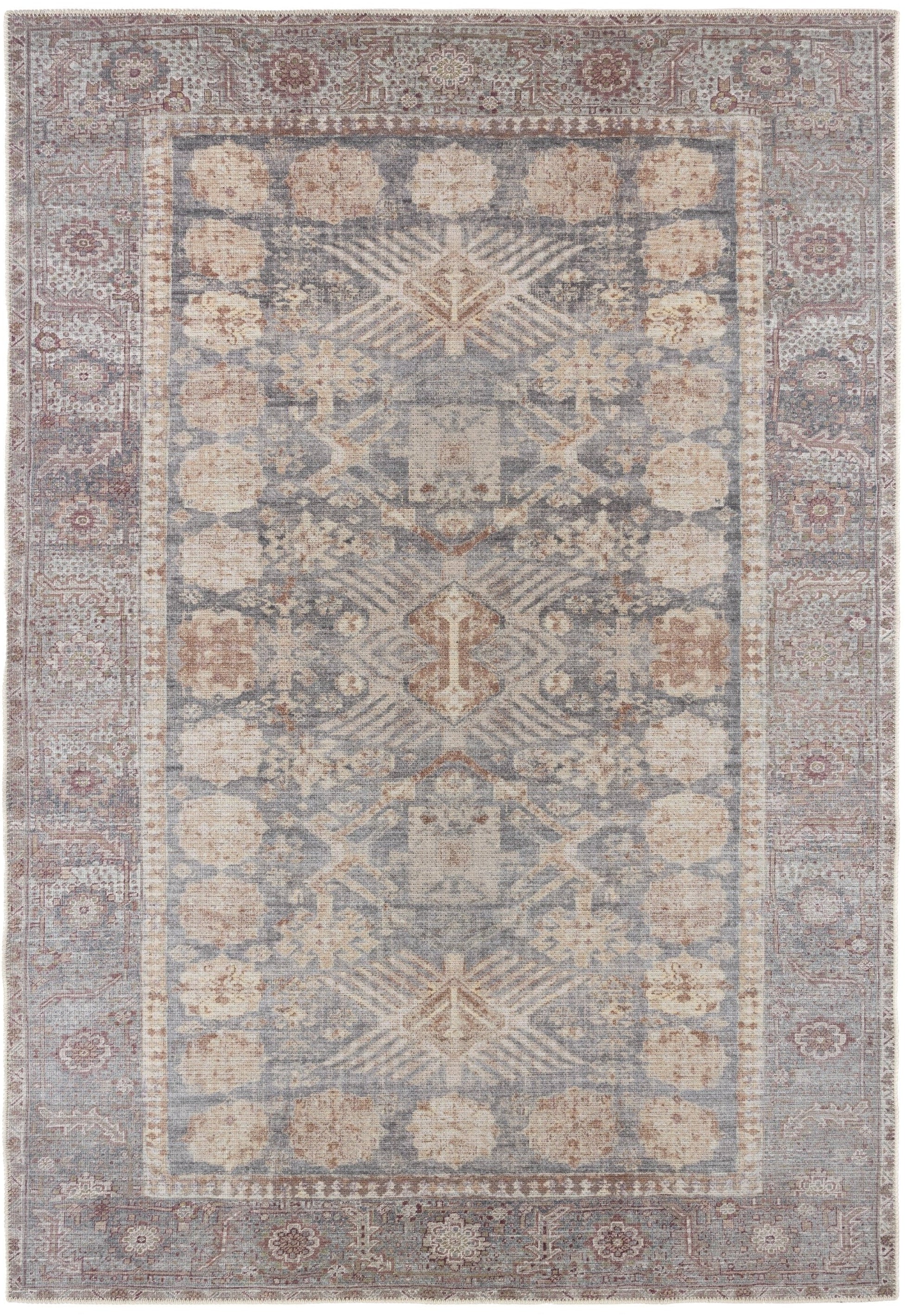 Vintage style Persian rug with bordered floral pattern