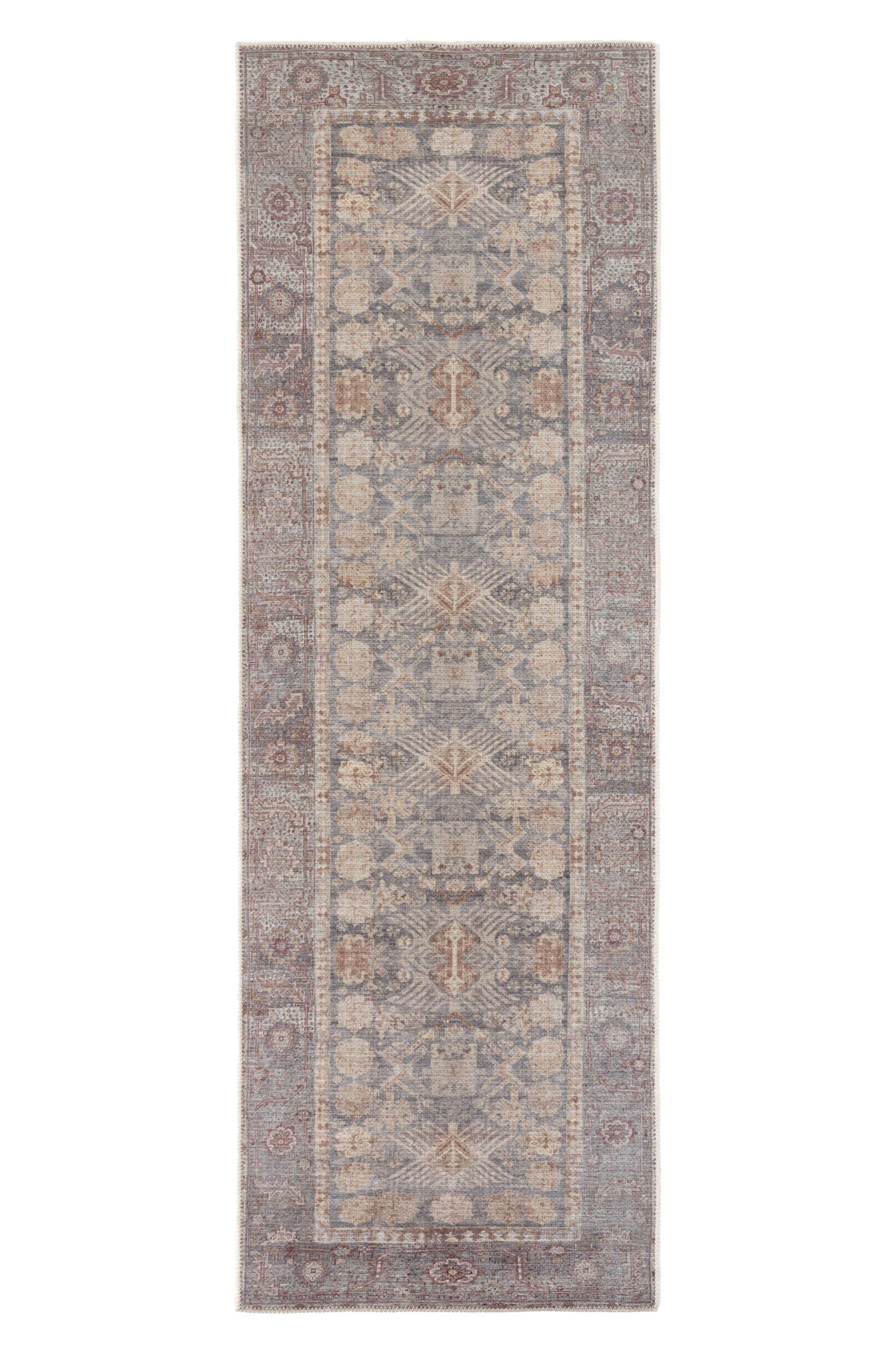 Vintage style Persian runner with bordered floral pattern
