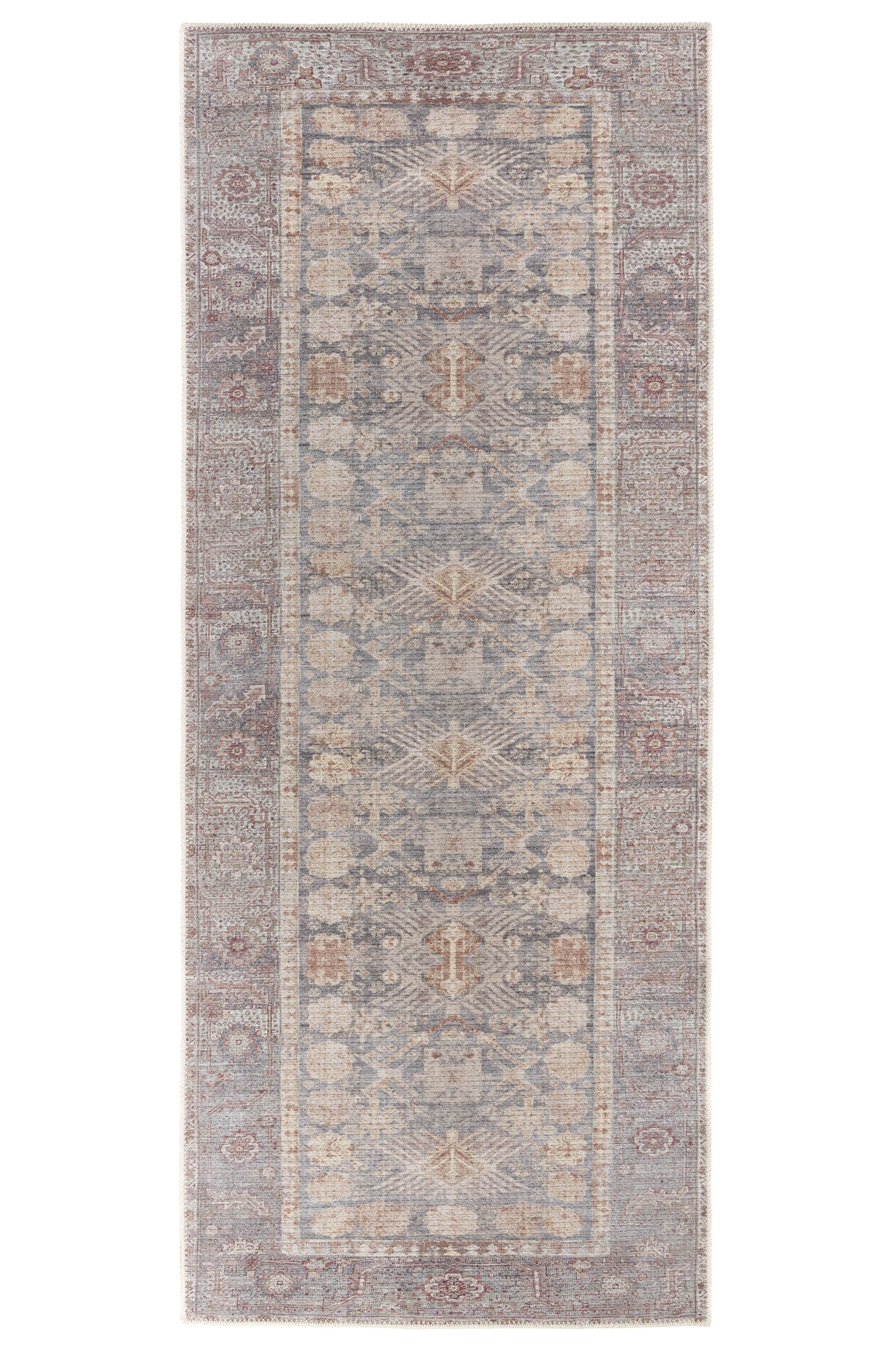 Vintage style Persian runner with bordered floral pattern