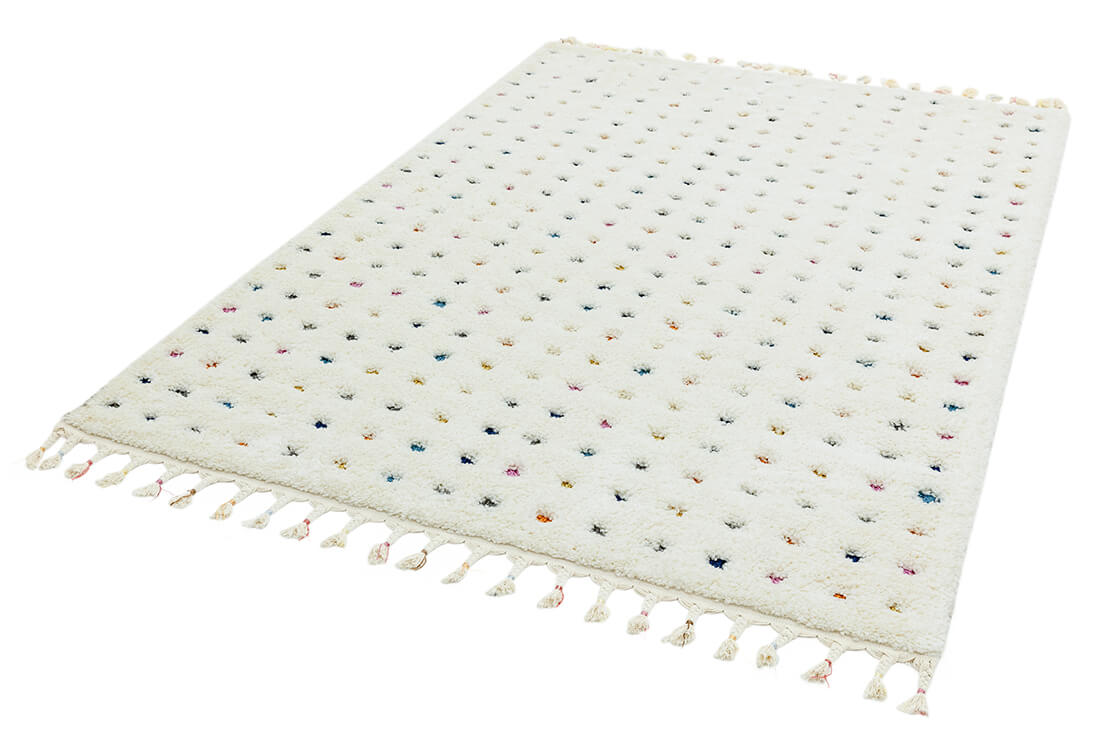 Textured cream rug with multicolour dot design