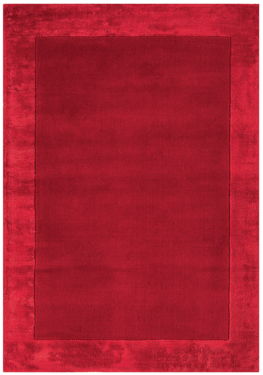 red wool and viscose rug with a border design