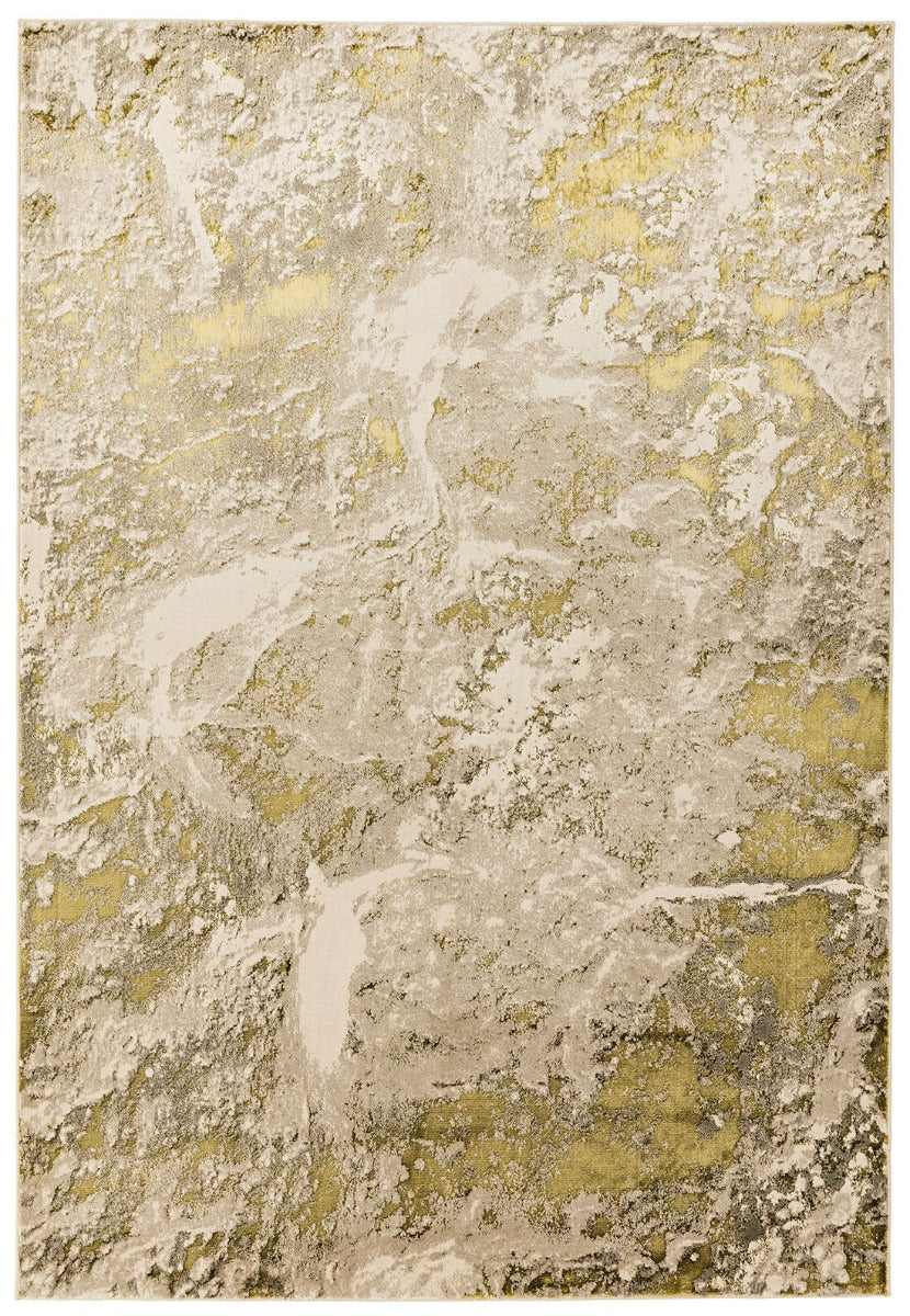 Polyester rug with marble design in gold and cream