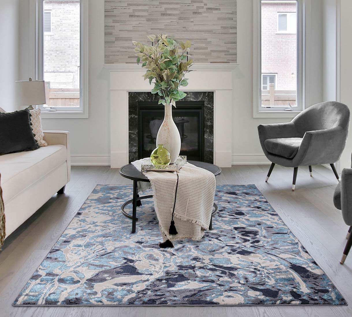 modern abstract blue area rug
